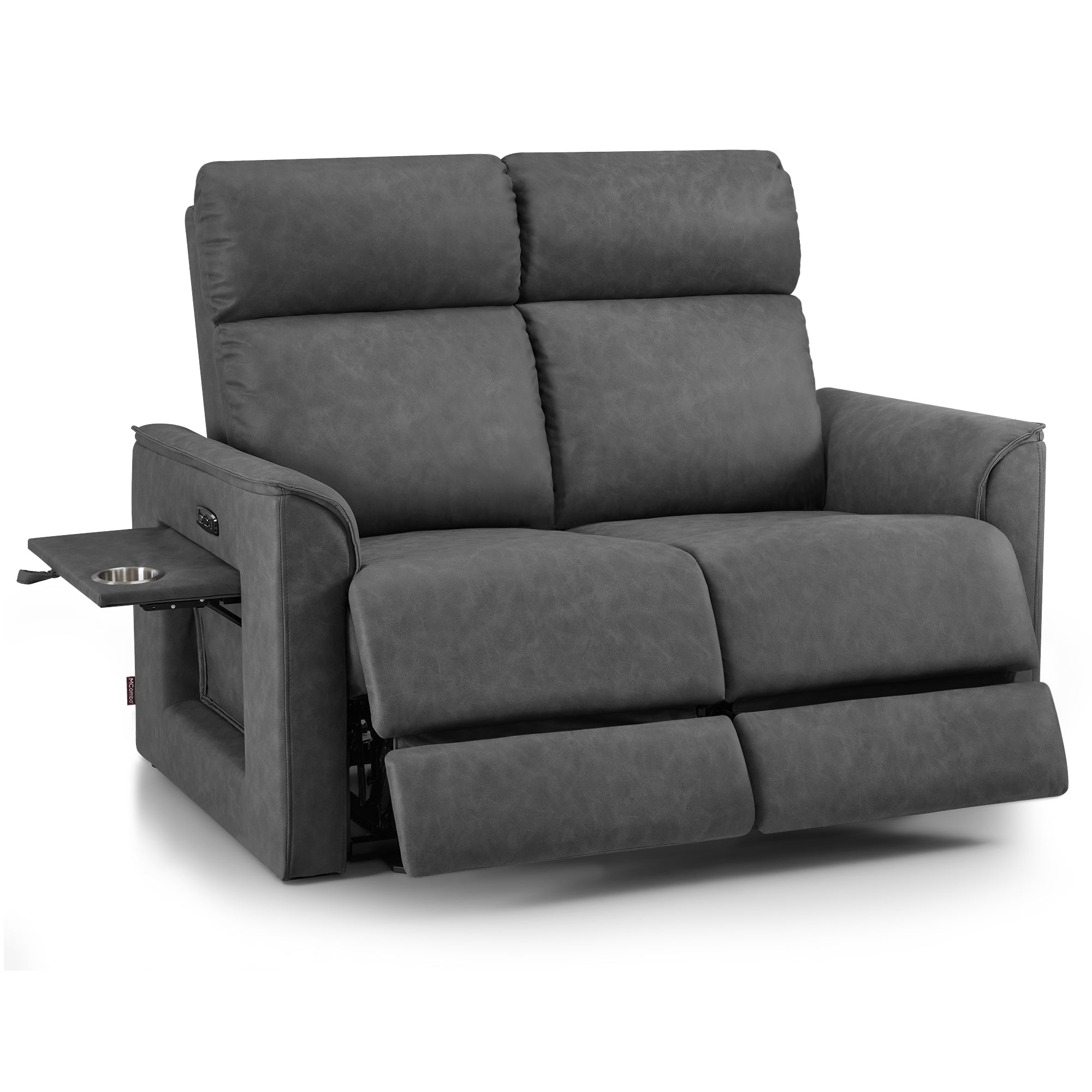 M MCombo 2 Sitzer Fernsehsessel Elektrisch Verstellbar 155°Zero-Gravity-Kinosessel mit Verstecktem Beistelltisch, 2 Sitzer Sofa mit Schlaffunktion 35D Vollschaum-Sitzkissen 7719M1 (Dunkelgrau)