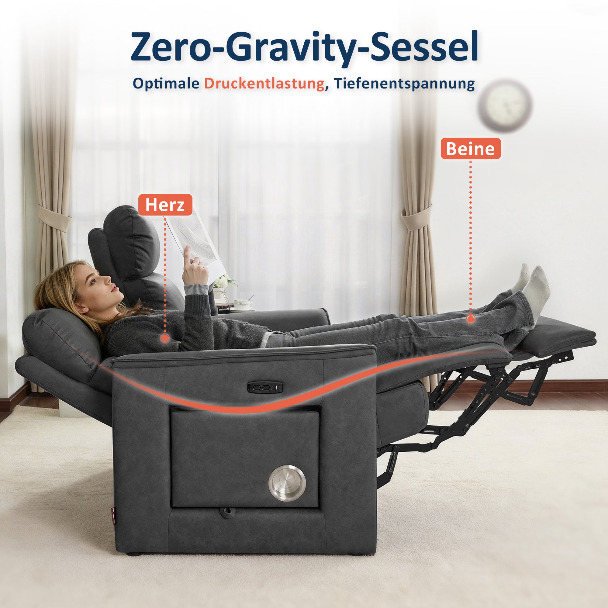 M MCombo 2 Sitzer Fernsehsessel Elektrisch Verstellbar 155°Zero-Gravity-Kinosessel mit Verstecktem Beistelltisch, 2 Sitzer Sofa mit Schlaffunktion 35D Vollschaum-Sitzkissen 7719M1 (Dunkelgrau)