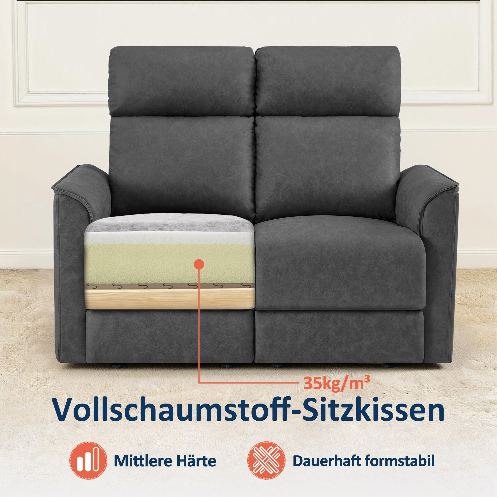 M MCombo 2 Sitzer Fernsehsessel Elektrisch Verstellbar 155°Zero-Gravity-Kinosessel mit Verstecktem Beistelltisch, 2 Sitzer Sofa mit Schlaffunktion 35D Vollschaum-Sitzkissen 7719M1 (Dunkelgrau)