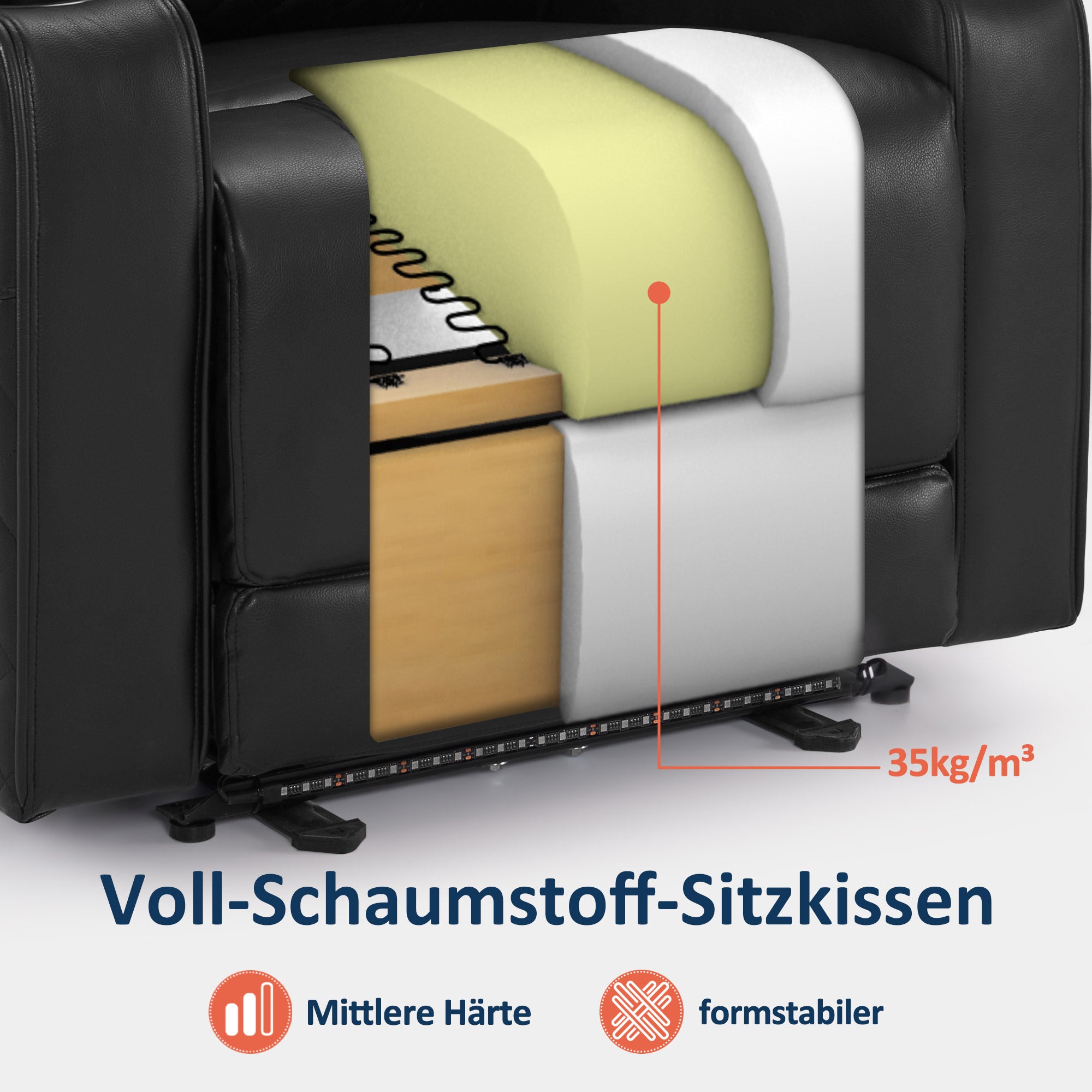 M MCombo 1-Sitzer/2-Sitzer/3-Sitzer Fernsehsessel Elektrisch Verstellbar, Zero-Gravity-Kinosessel mit LED, Verstellbare Kopfstütze, 35D Vollschaum-Sitzkissen 7759/7705 (Schwarz)
