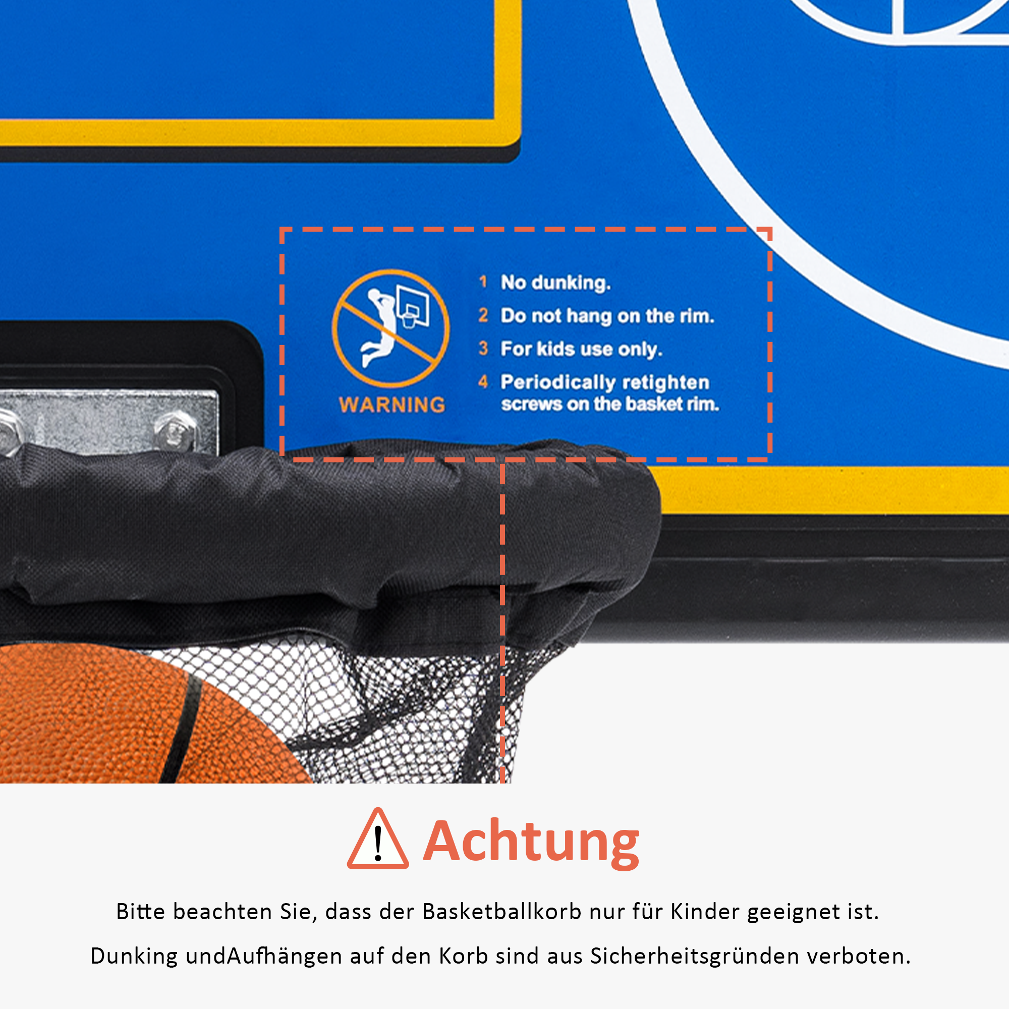 M MCombo Trampoline Basketball Hoop Outdoor, Trampoline Accessory Set, Basketball Hoop Trampoline Children, Mini Basketball Hoop for Trampoline Backboard + Basketball + Ring + Net + Ball Pump BH07 (Blue / Red)