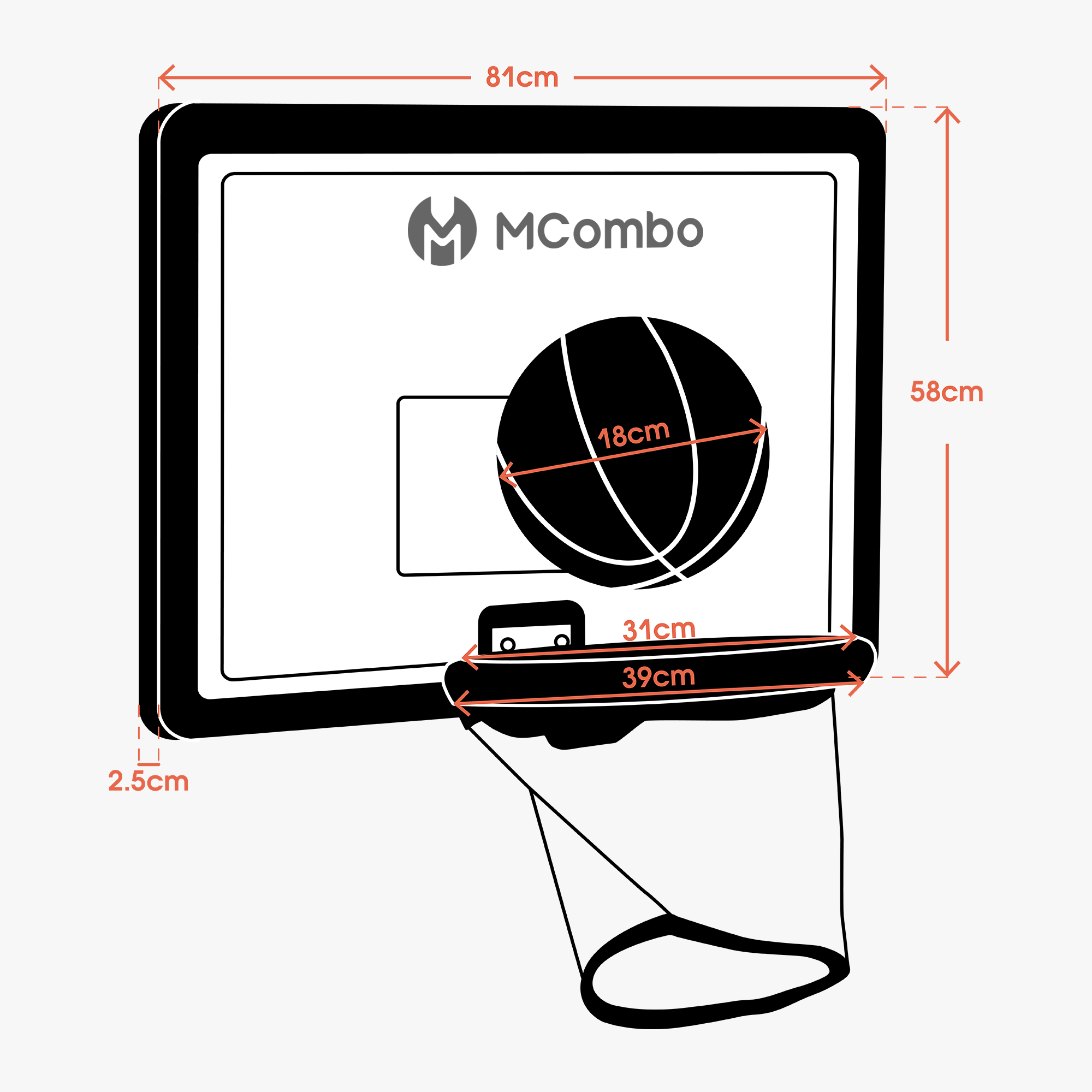 M MCombo Trampoline Basketball Hoop Outdoor, Trampoline Accessory Set, Basketball Hoop Trampoline Children, Mini Basketball Hoop for Trampoline Backboard + Basketball + Ring + Net + Ball Pump BH07 (Blue / Red)