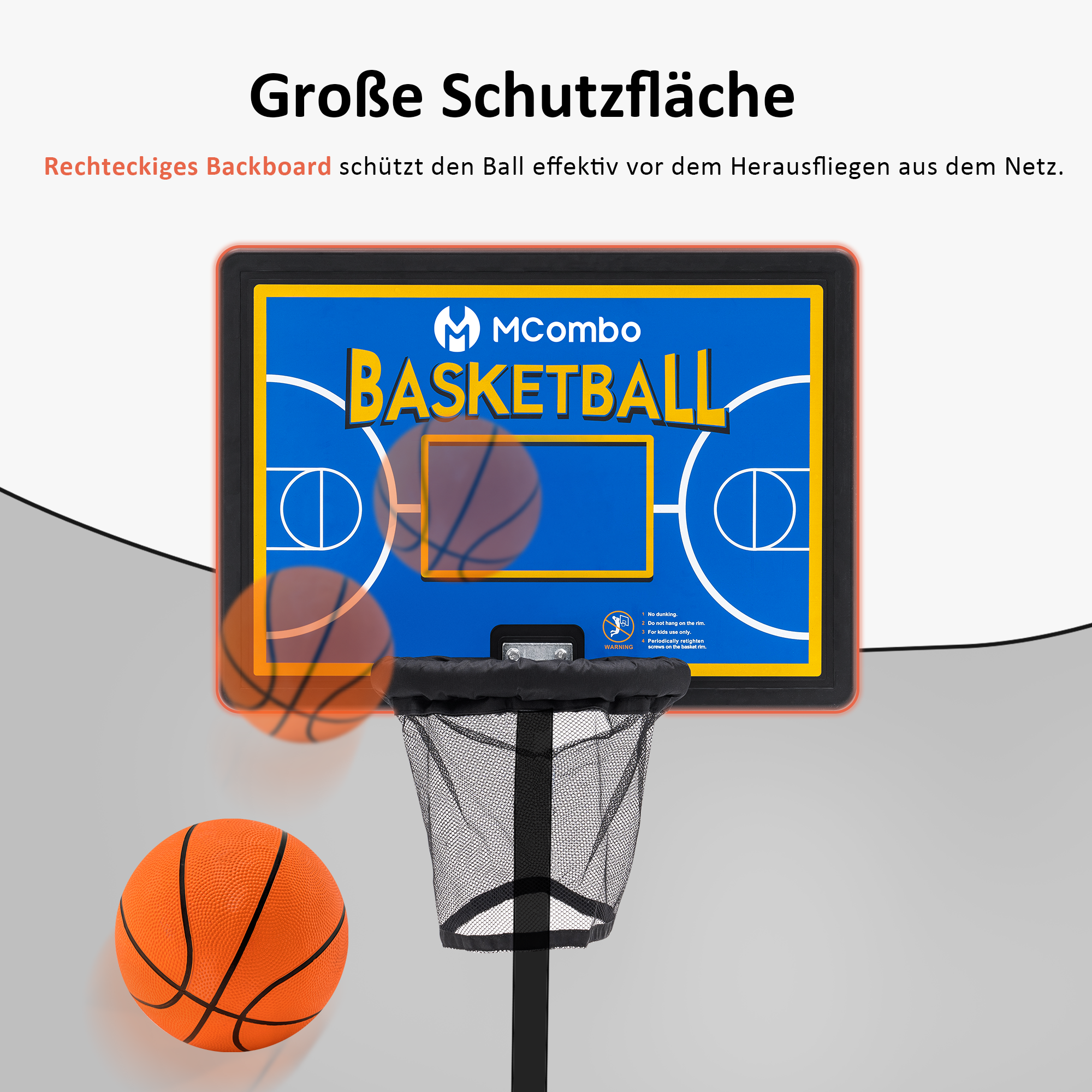 M MCombo Trampoline Basketball Hoop Outdoor, Trampoline Accessory Set, Basketball Hoop Trampoline Children, Mini Basketball Hoop for Trampoline Backboard + Basketball + Ring + Net + Ball Pump BH07 (Blue / Red)