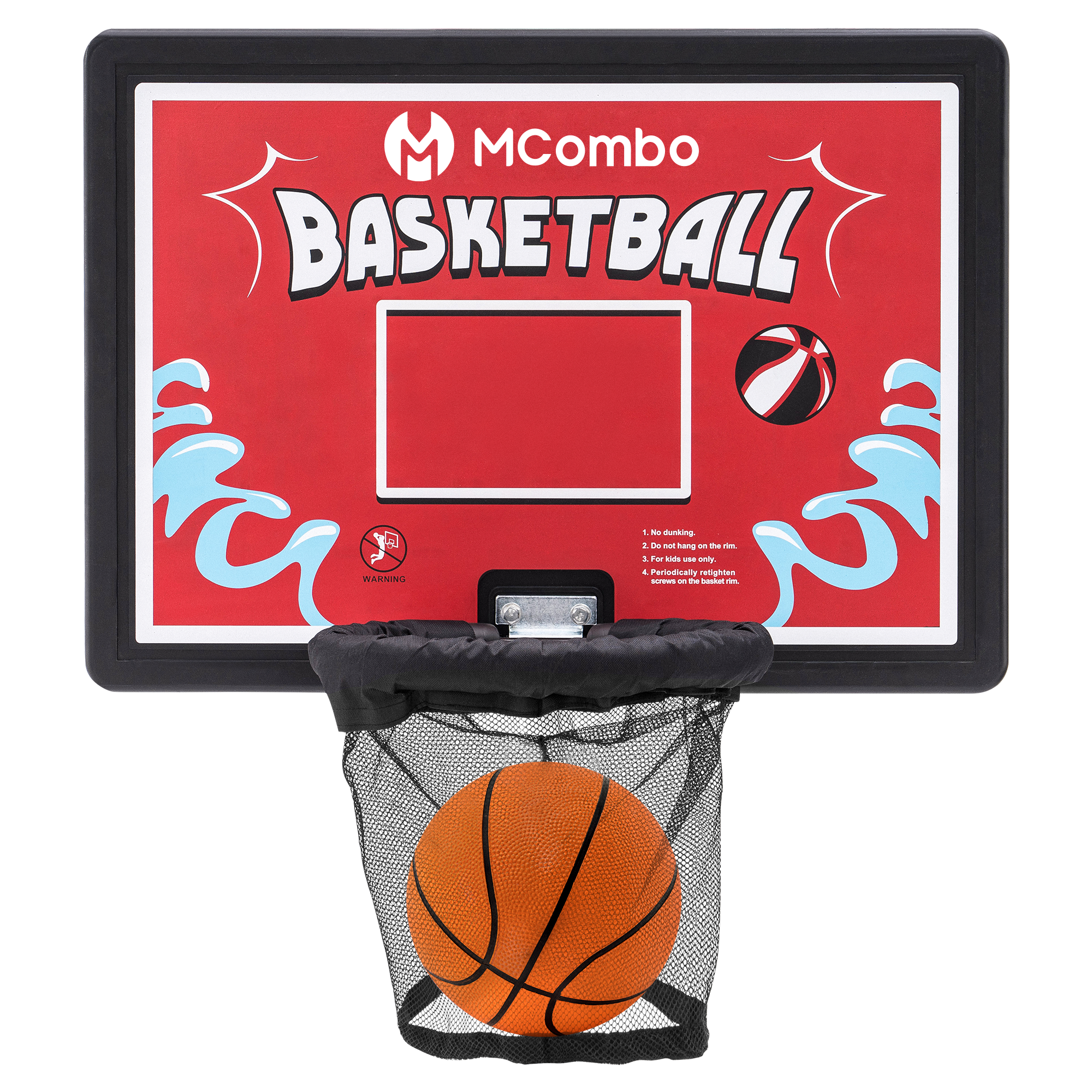 M MCombo Trampoline Basketball Hoop Outdoor, Trampoline Accessory Set, Basketball Hoop Trampoline Children, Mini Basketball Hoop for Trampoline Backboard + Basketball + Ring + Net + Ball Pump BH07 (Blue / Red)