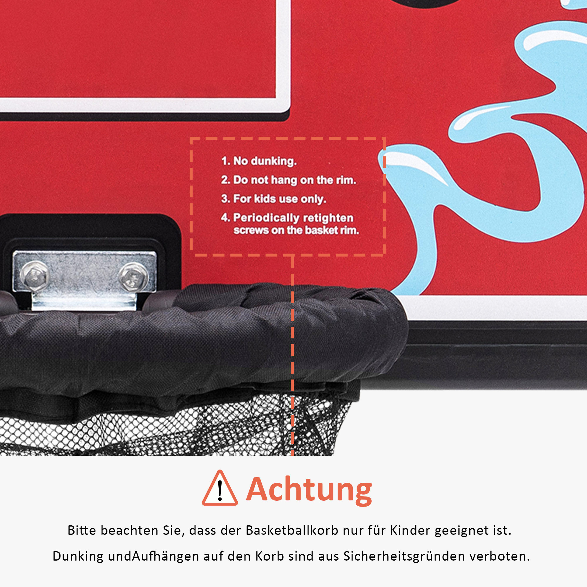 M MCombo Trampoline Basketball Hoop Outdoor, Trampoline Accessory Set, Basketball Hoop Trampoline Children, Mini Basketball Hoop for Trampoline Backboard + Basketball + Ring + Net + Ball Pump BH07 (Blue / Red)