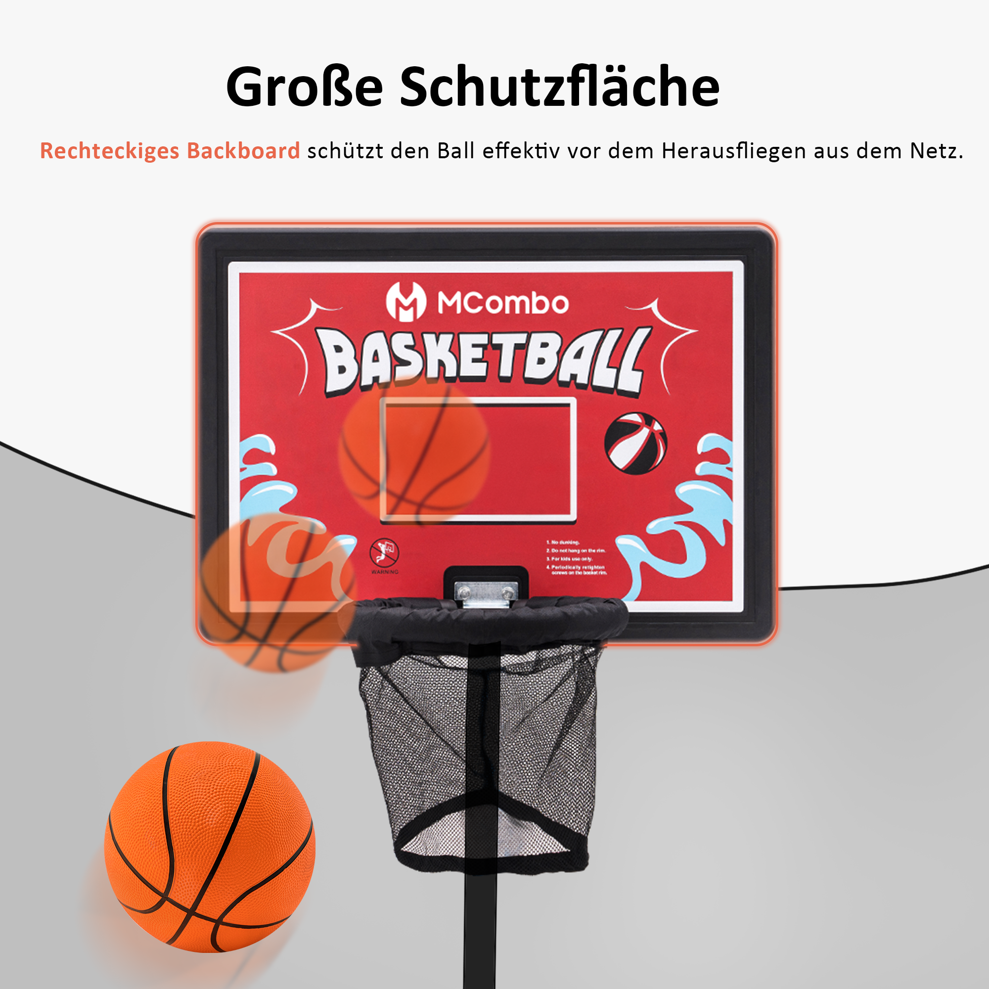 M MCombo Trampoline Basketball Hoop Outdoor, Trampoline Accessory Set, Basketball Hoop Trampoline Children, Mini Basketball Hoop for Trampoline Backboard + Basketball + Ring + Net + Ball Pump BH07 (Blue / Red)