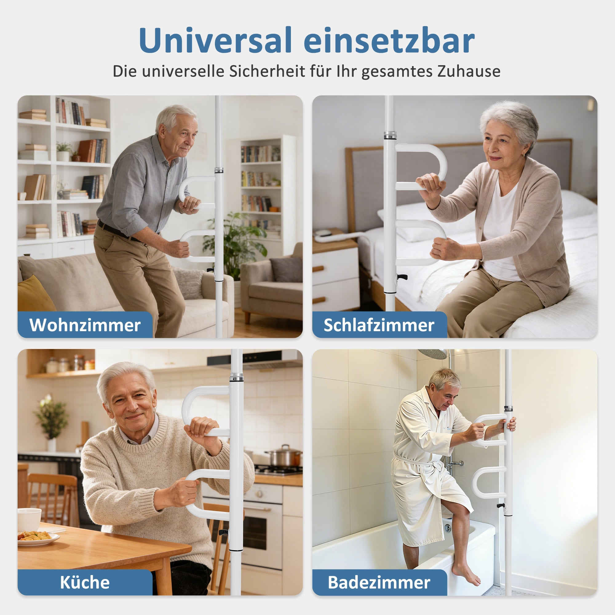 M MCombo Sicherheitsstange 3-fach Höhenverstellbar, mit 2 Haltegriffen Drehbar, Haltestange vom boden bis zur Decke 231-275CM Aufstehhilfe senioren & Toilette 136kg Tragbar TD01CW (Weiß)