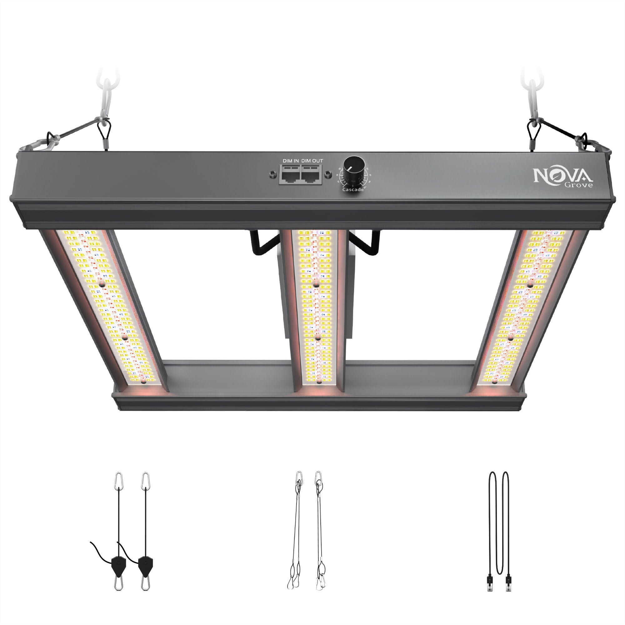 NovaGrove Pflanzenlampe LED Vollspektrum IR, 150W Grow Lampe für Growbox 60x60cm, Grow Light mit Dimmbar & Daisy Chain, PR15