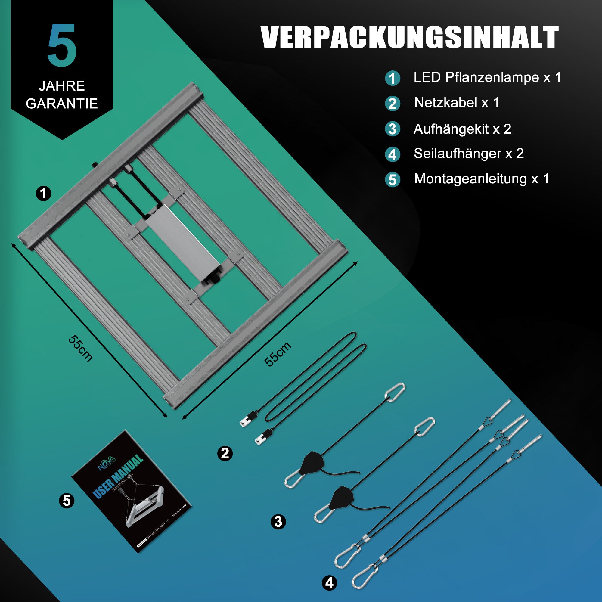 NovaGrove Pflanzenlampe LED Vollspektrum IR, 240W Grow Lampe für Growbox 90x90cm, Grow Light mit Dimmbar & Daisy Chain, PR24