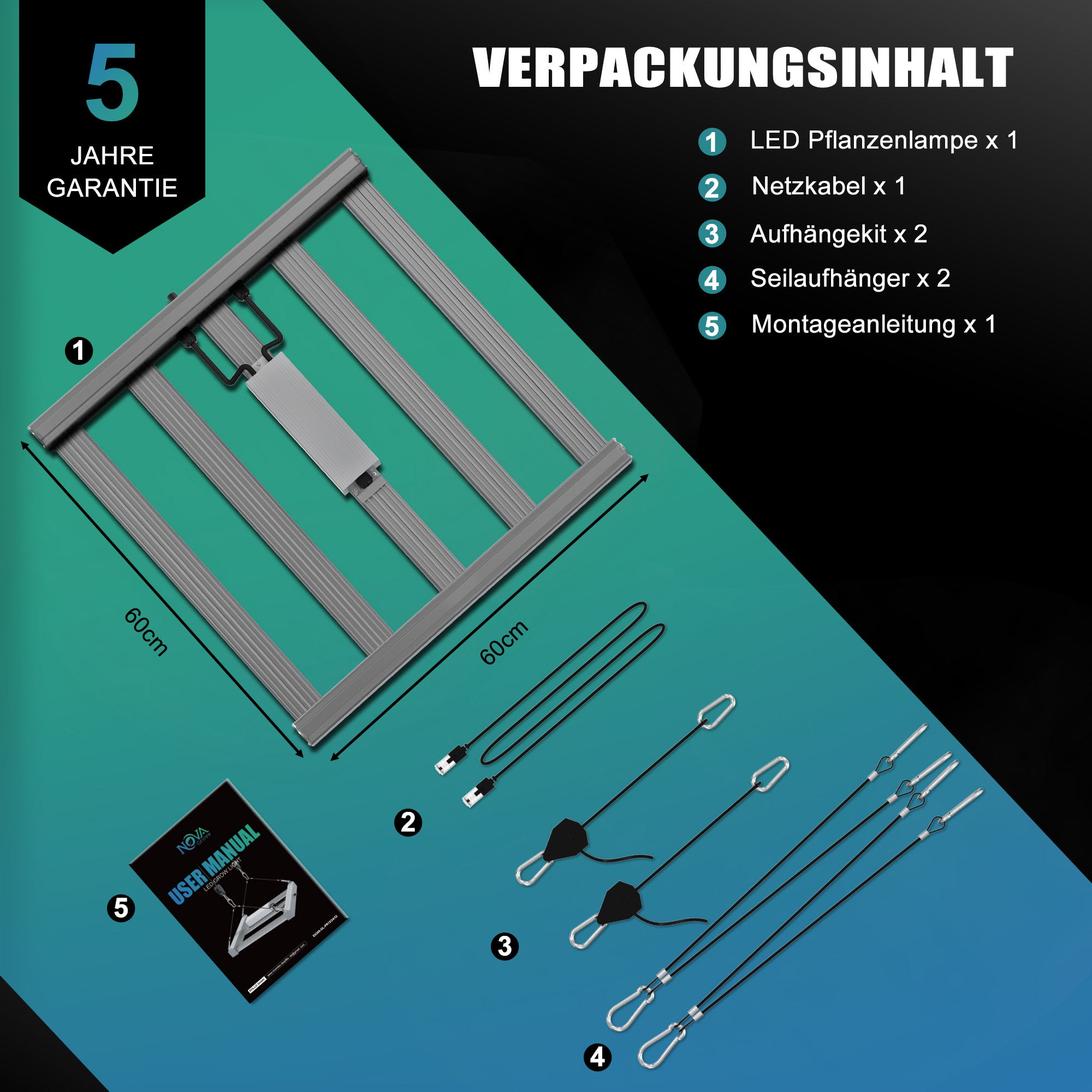 NovaGrove Pflanzenlampe LED Vollspektrum IR, 320W Grow Lampe für Growbox 90x90cm, Grow Light mit Dimmbar & Daisy Chain, PR32