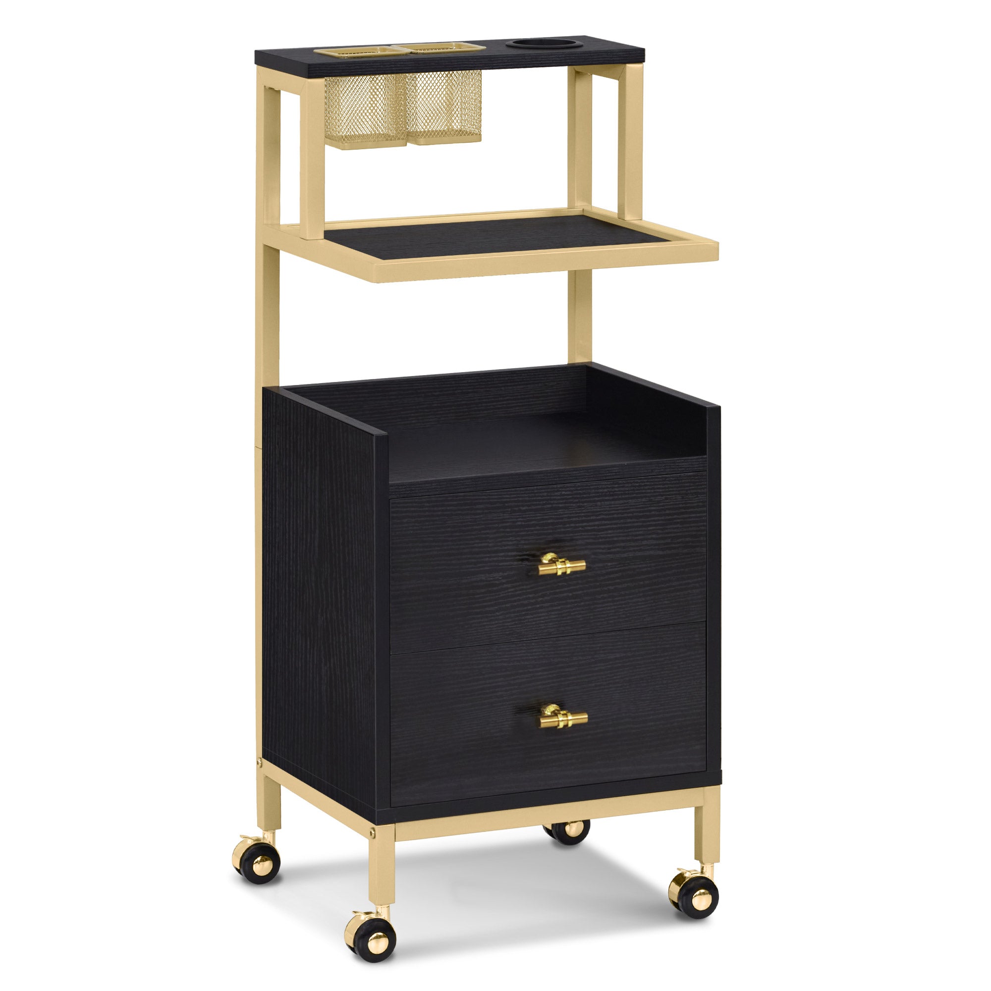M MCombo trolley with wheels & 2 drawers, serving trolley, with 2 shelves, modern work trolley for bathroom and living room, 32 x 37 x 87 cm, 0029