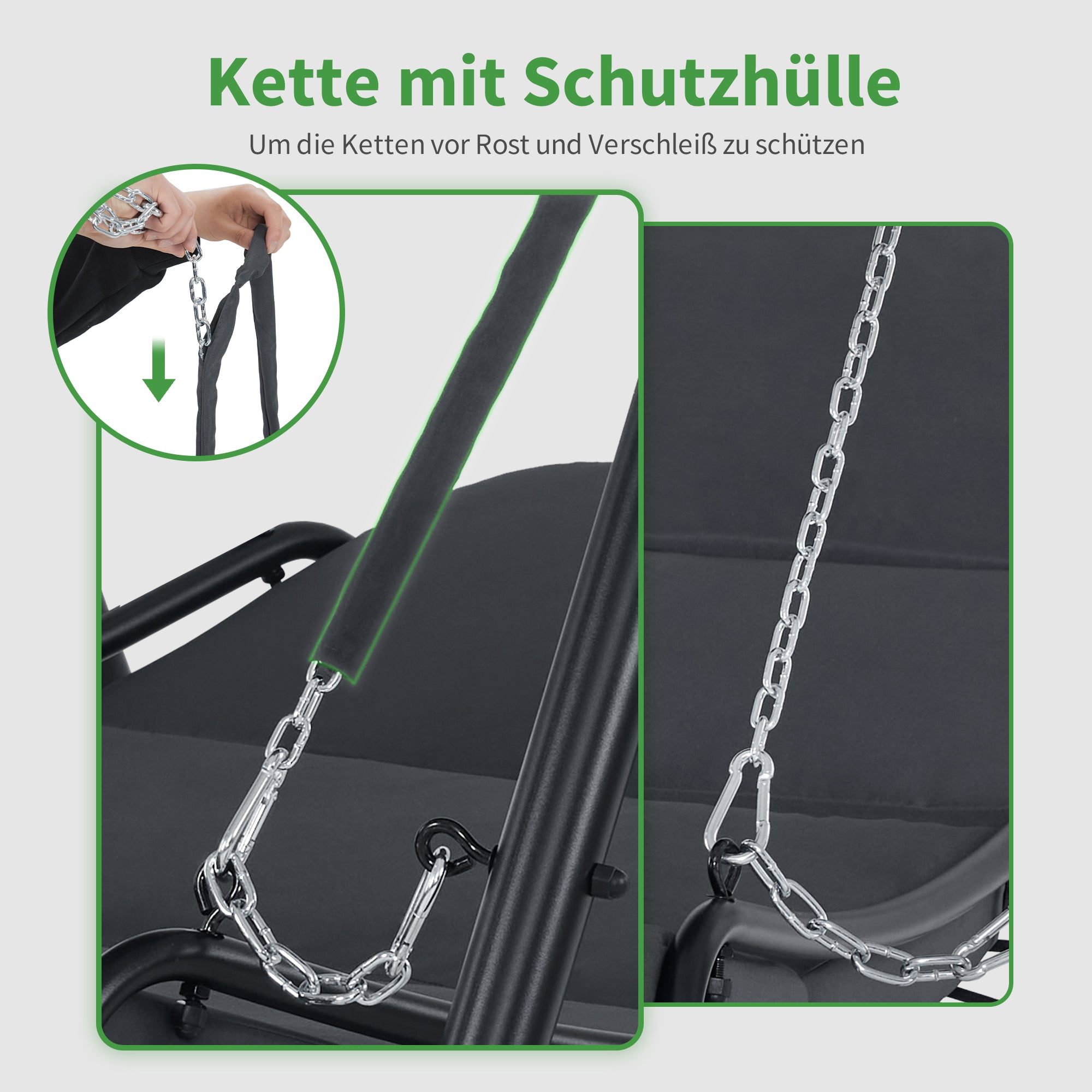 M MCombo Hollywoodschaukel mit Liegefunktion, Schaukelliege Outdoor, Gartenliege Wetterfest, Gartenschaukel mit Sonnendach & Extradickem Sitzkissen, Sonnenliege 167x155x173 cm, 8012 (grau)