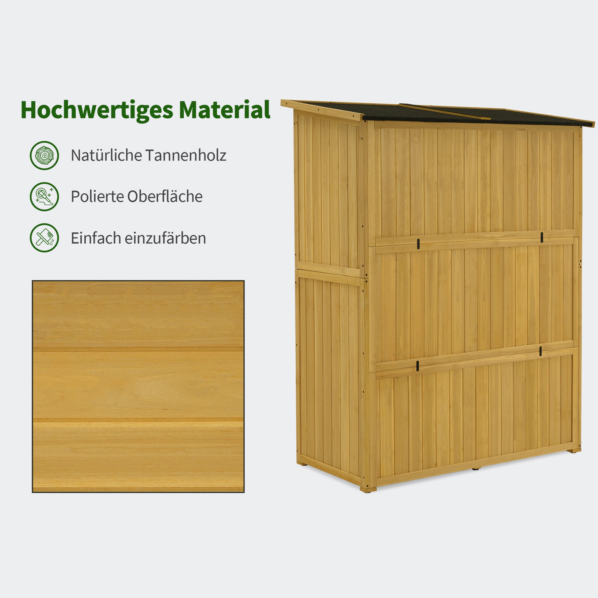 M MCombo Gartenschrank Holz, Gartenhaus Klein Wetterfest, Outdoor Gerätehaus Geräteschuppen, für Außenbereich Balkon Terrasse, 59×127×168 cm, 0901D-F