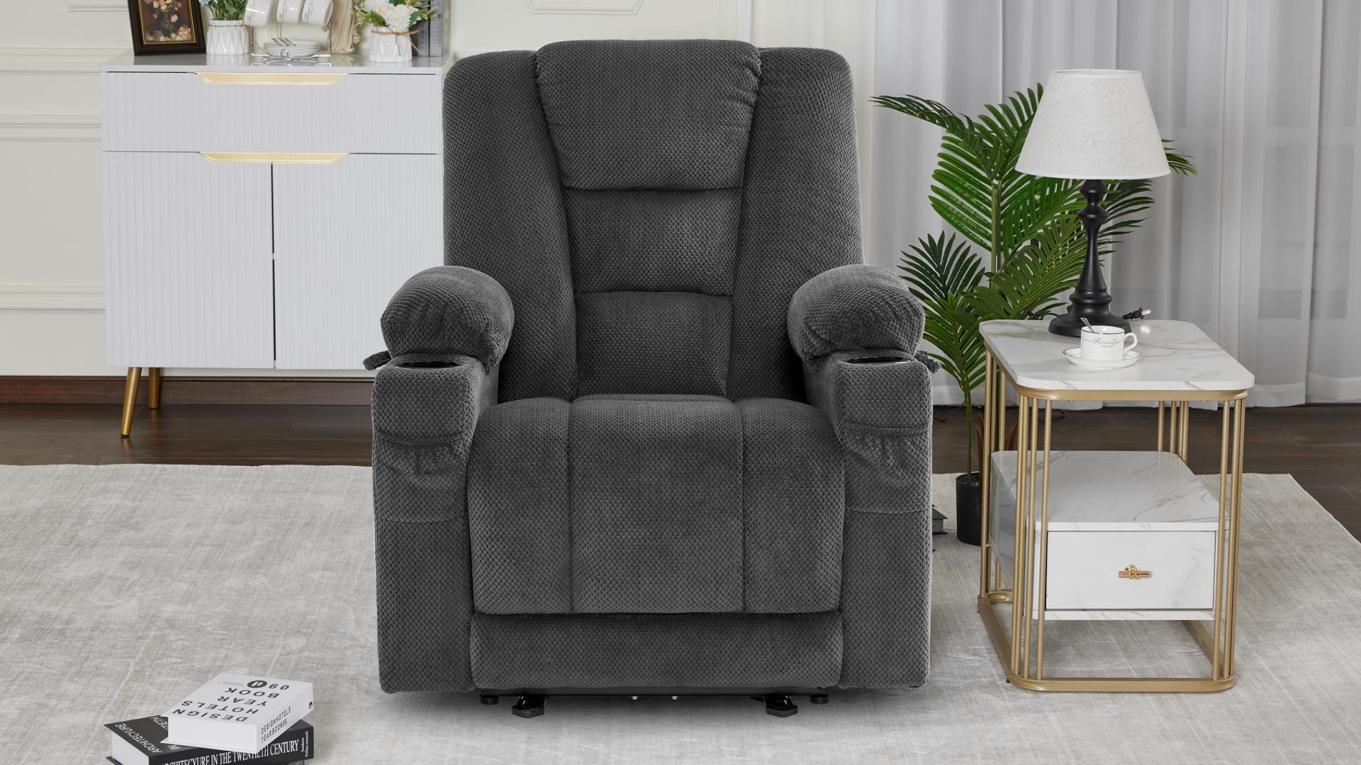 M MCombo TV armchair electrically adjustable 7008, relaxation armchair with reclining function, TV armchair with massage & heat function, USB & cup holder, living room
