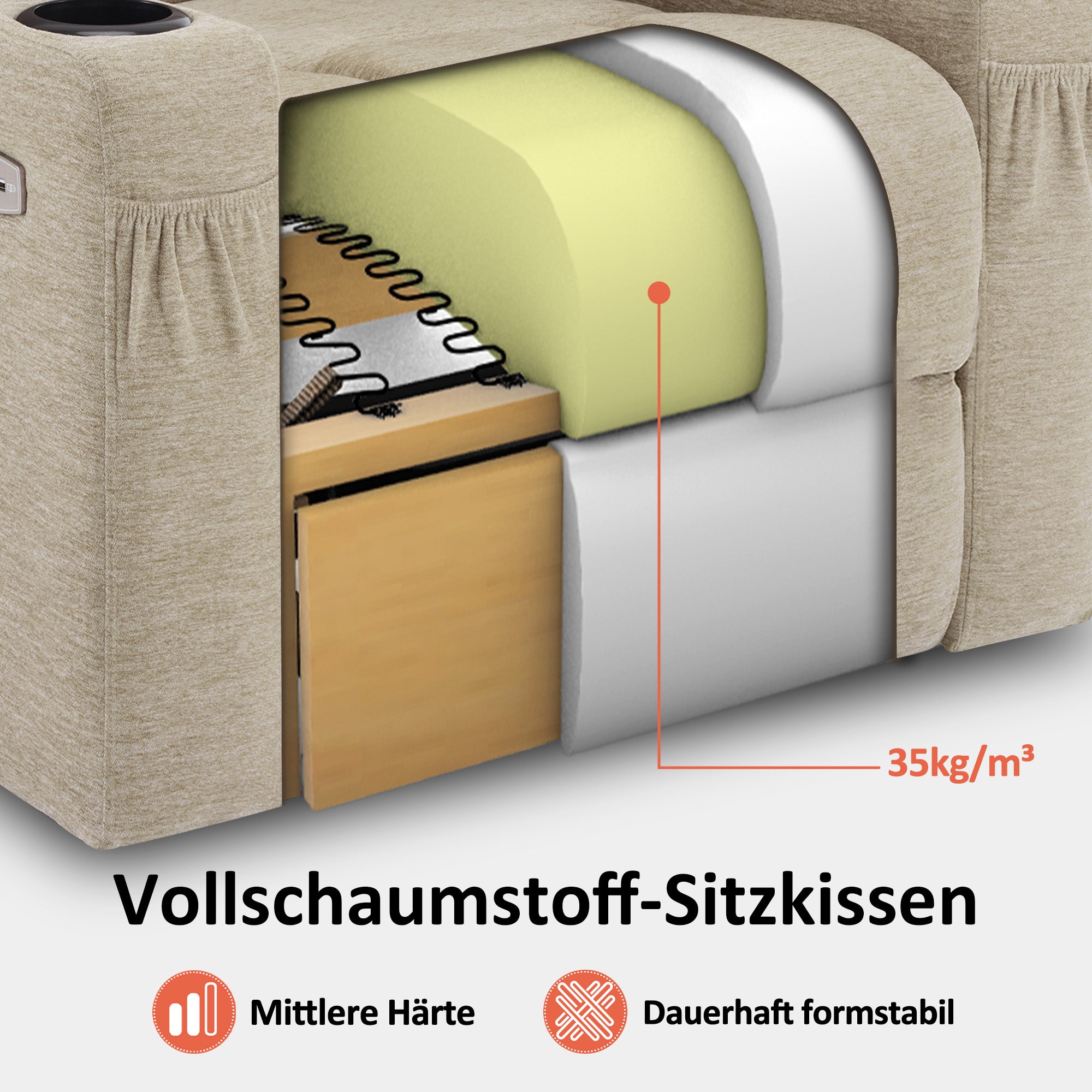 M MCombo Relaxsessel mit Aufstehhilfe & Liegefunktion 7102, Fernsehsessel elektrisch verstellbar, TV Sessel mit Massage Wärmefunktion, für Senioren Wohnzimmer, USB