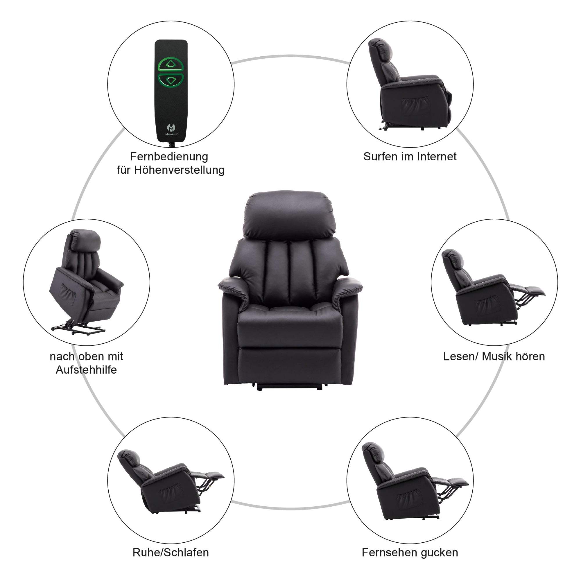 MCombo Elektrisch Aufstehhilfe Fernsehsessel Relaxsessel elektrisch verstellbar 7299