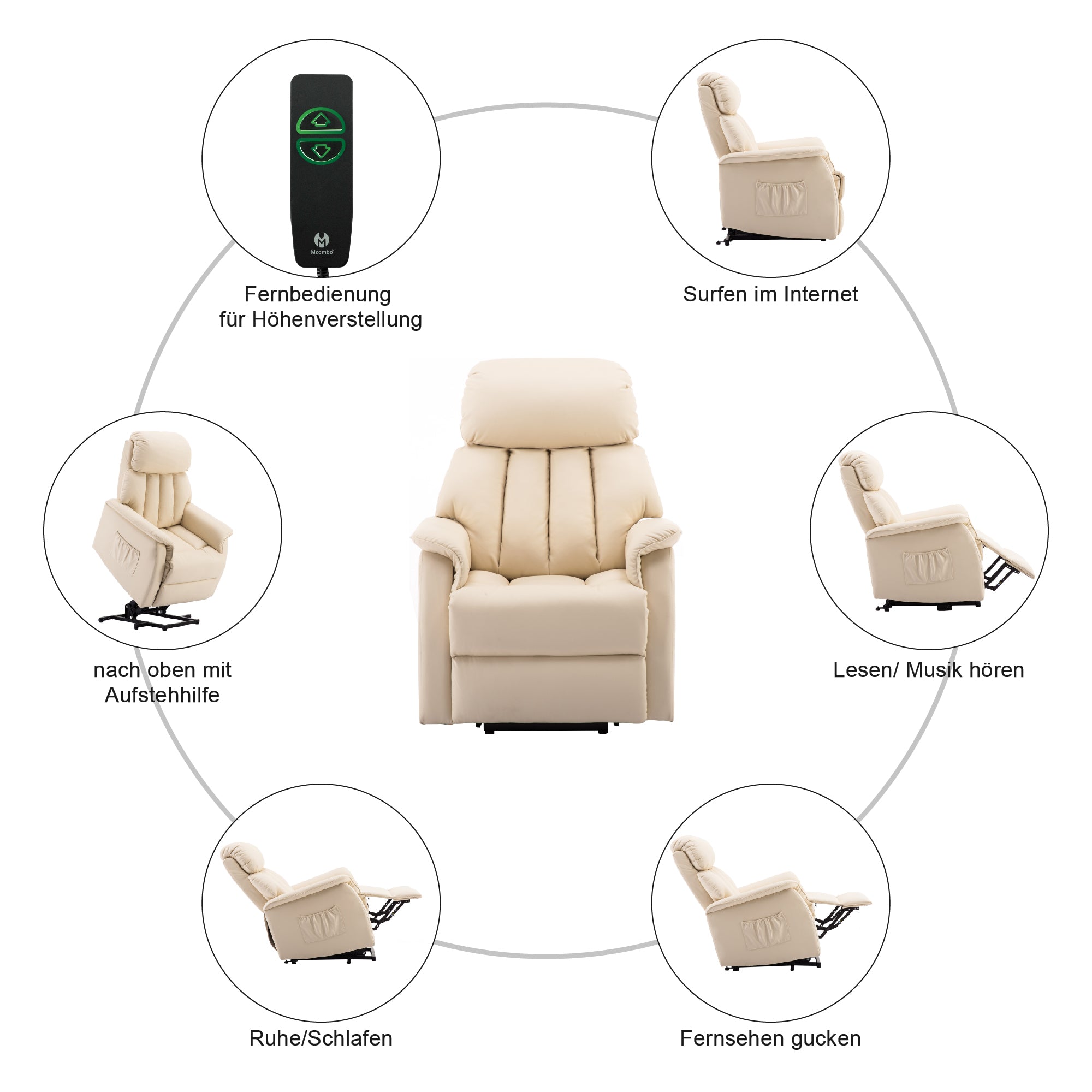 MCombo Elektrisch Aufstehhilfe Fernsehsessel Relaxsessel elektrisch verstellbar 7299
