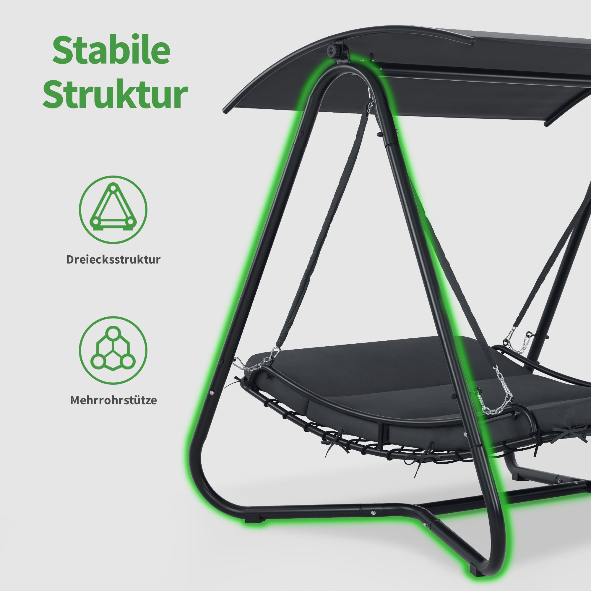 M MCombo Hollywoodschaukel mit Liegefunktion, Schaukelliege Outdoor, Gartenliege Wetterfest, Gartenschaukel mit Sonnendach & Extradickem Sitzkissen, Sonnenliege 167x155x173 cm, 8012 (grau)