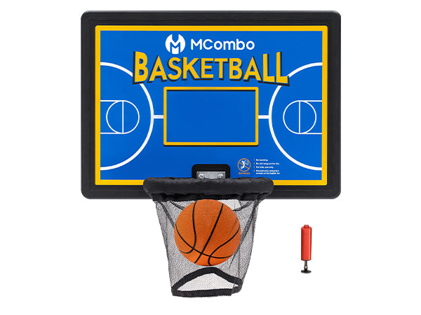 M MCombo Trampoline Basketball Hoop Outdoor, Trampoline Accessory Set, Basketball Hoop Trampoline Children, Mini Basketball Hoop for Trampoline Backboard + Basketball + Ring + Net + Ball Pump BH07 (Blue / Red)