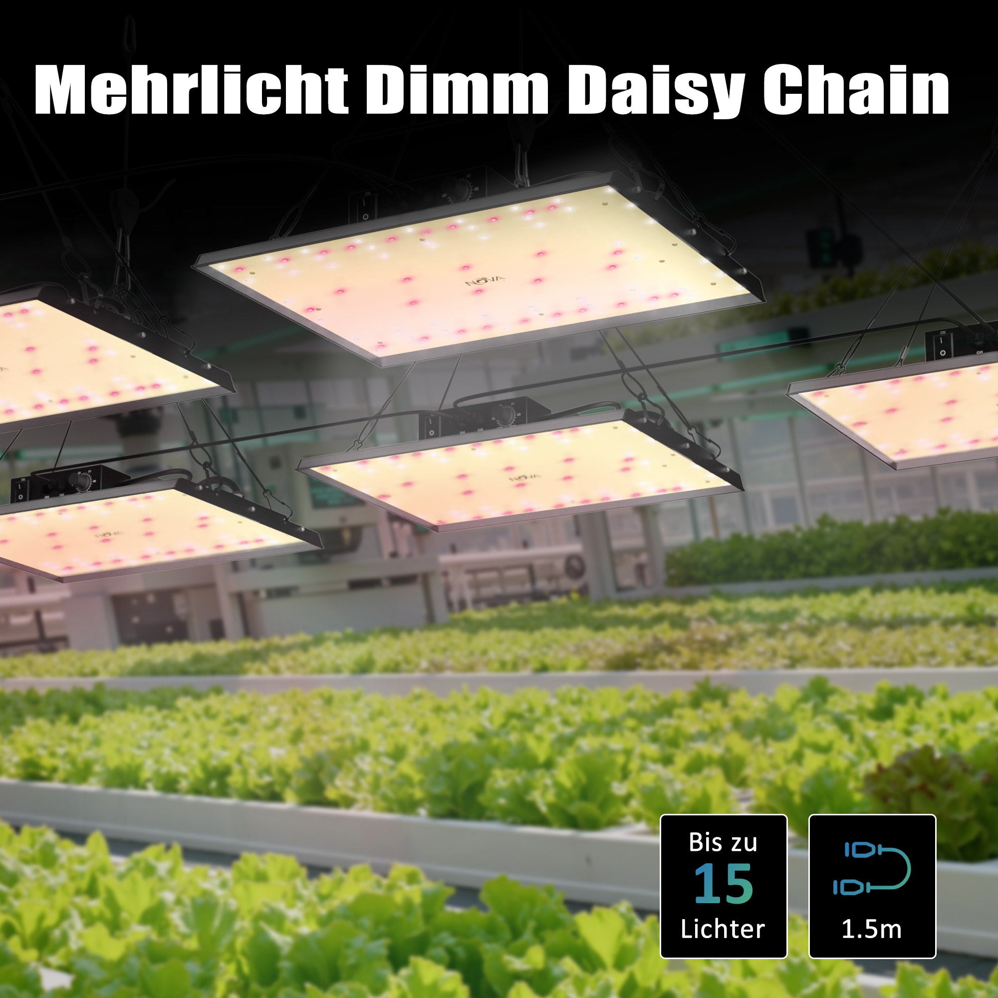 NovaGrove Plant Lamp LED Full Spectrum IR, 150W Grow Lamp for Growbox 60x60cm, Grow Light with Dimmable & Daisy Chain, PR15