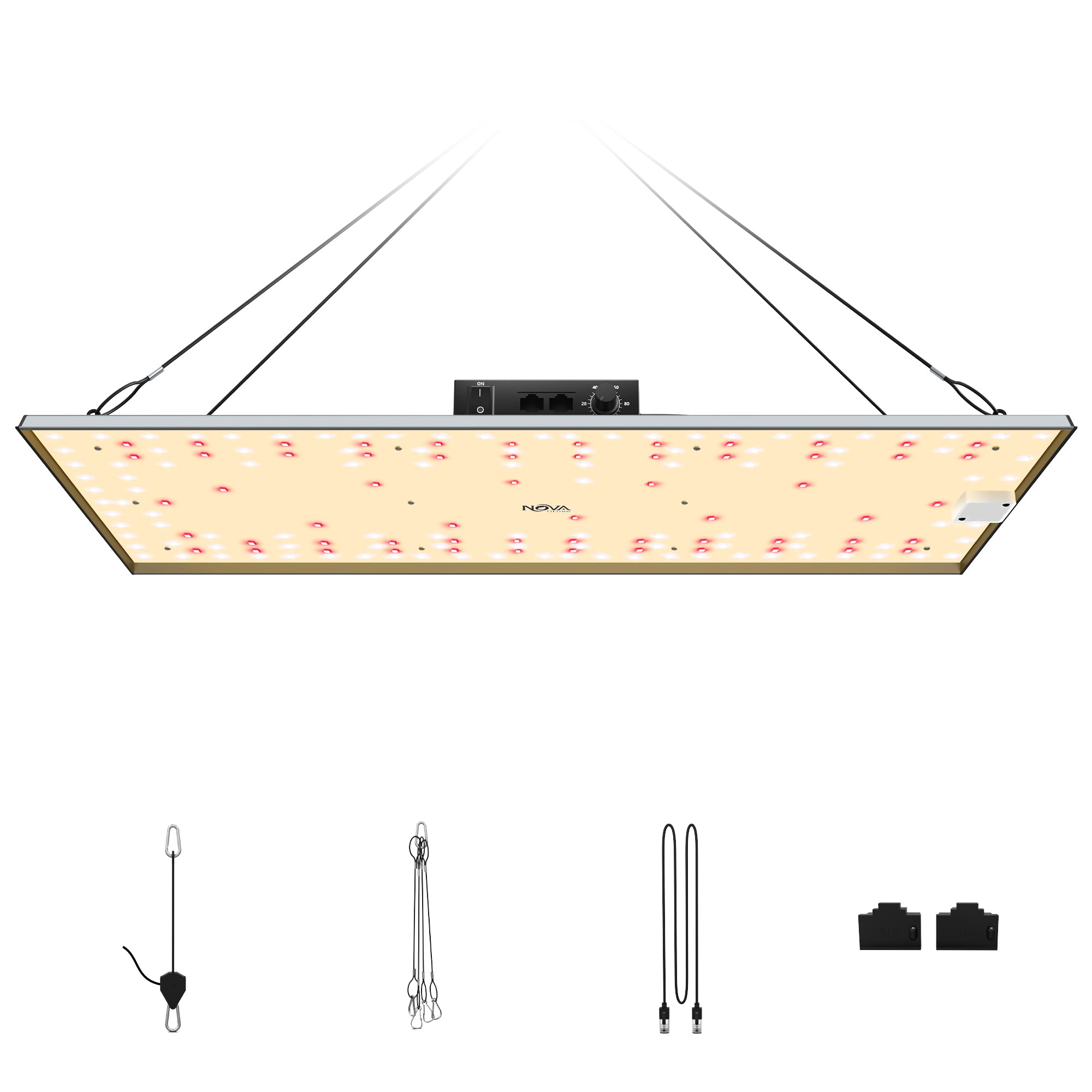 NovaGrove Plant Lamp LED Full Spectrum IR, 150W Grow Lamp for Growbox 60x60cm, Grow Light with Dimmable & Daisy Chain, PR15