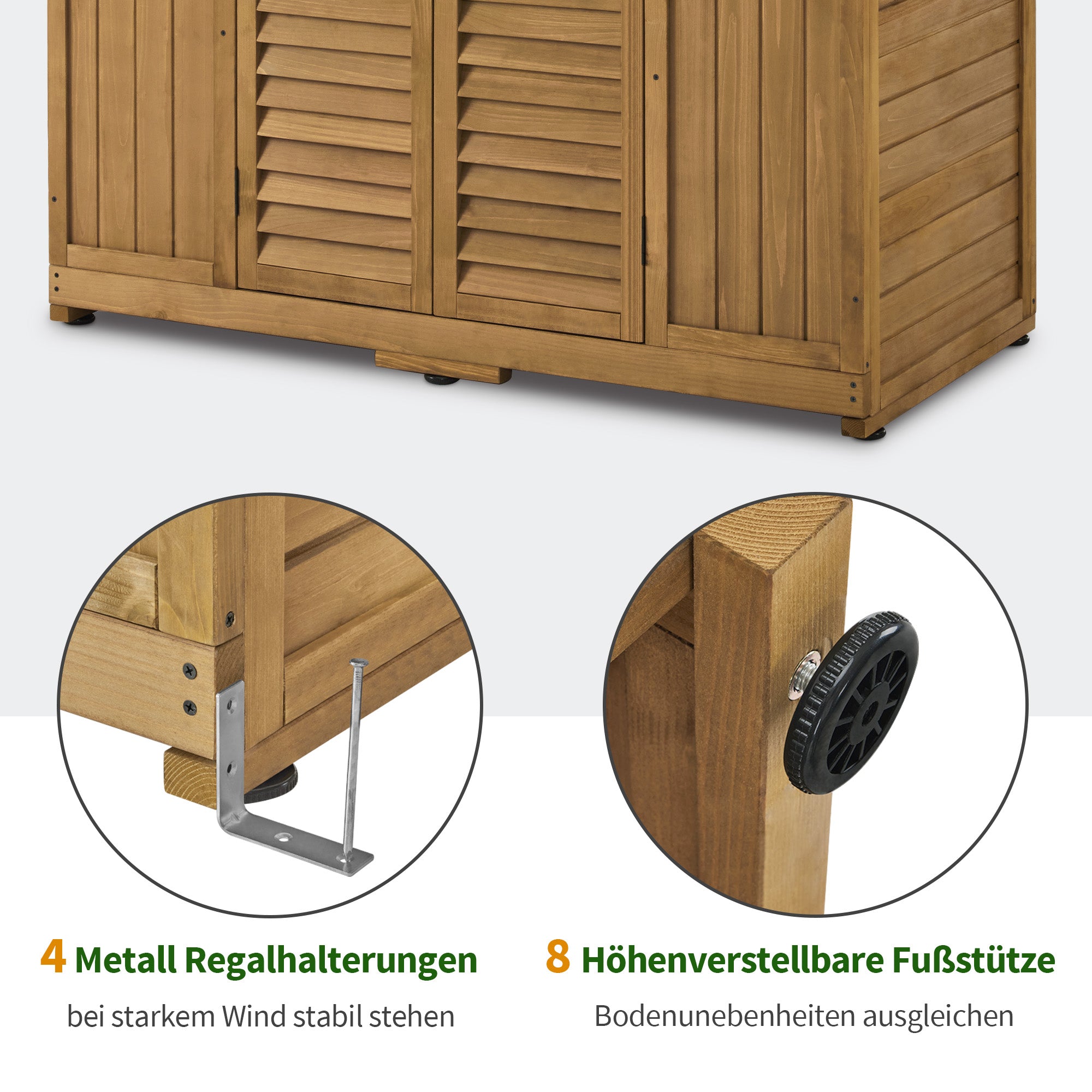 M MCombo Gartenschrank Gartenhaus Holz Wetterfest, Geräteschrank Holzschrank Outdoor Wasserdicht Begehbar, für Außenbereich Balkon Terrasse, Gerätehaus mit 6 feste Regale 74×143×200 cm, 1743 (Natur)