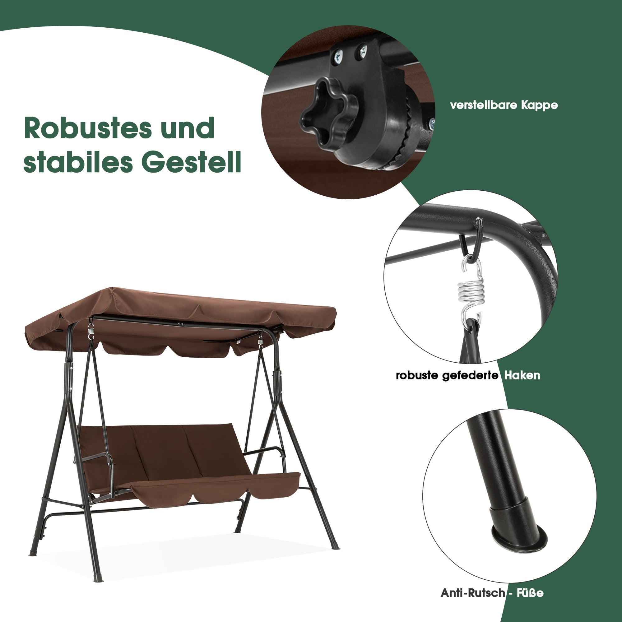 MCombo 3-Sitzer Hollywoodschaukel Gartenschaukel Gartenliege Schaukelbank 8003