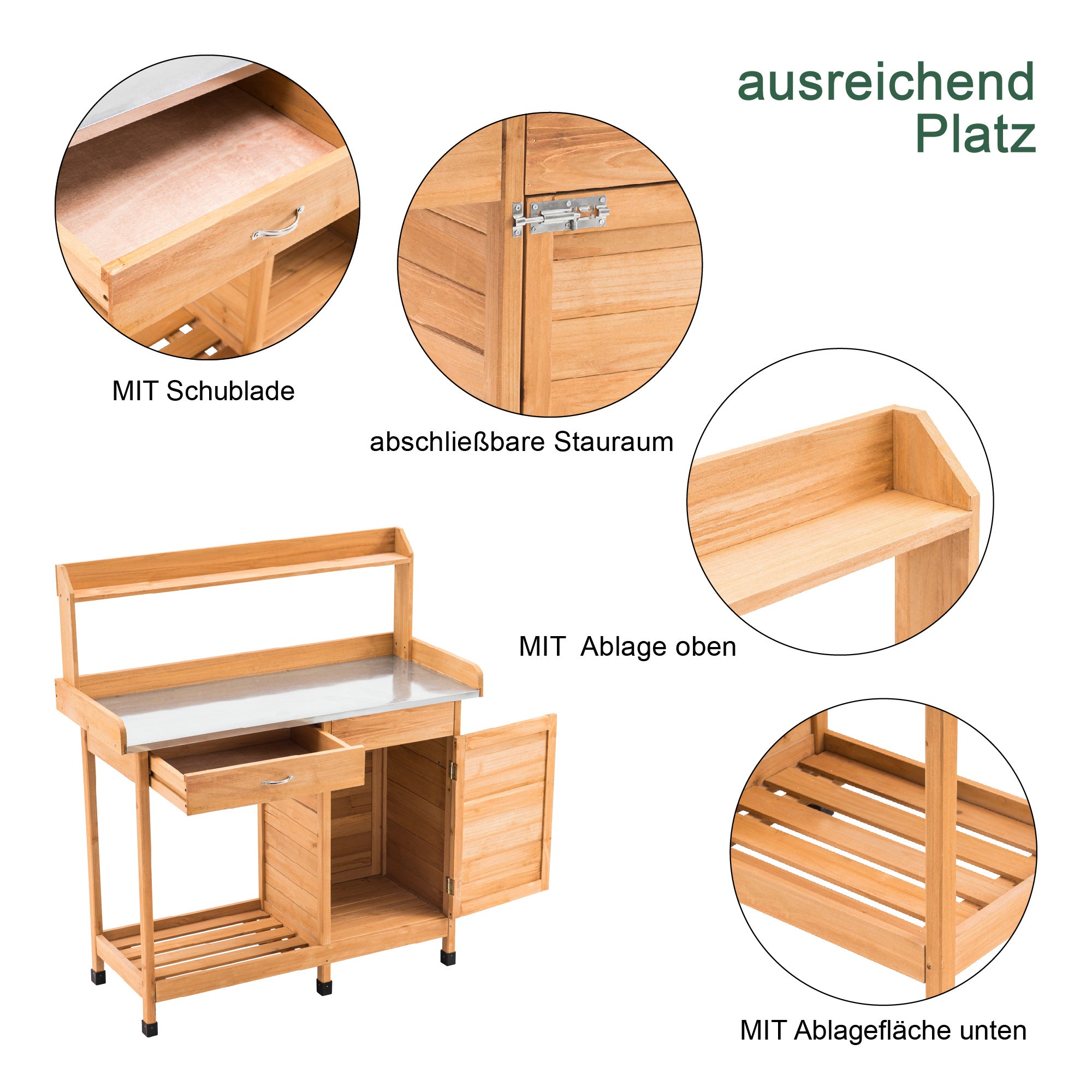 MCombo Pflanztisch Gärtnertisch Blumentisch mit verzinkter Arbeitsplatte 0440