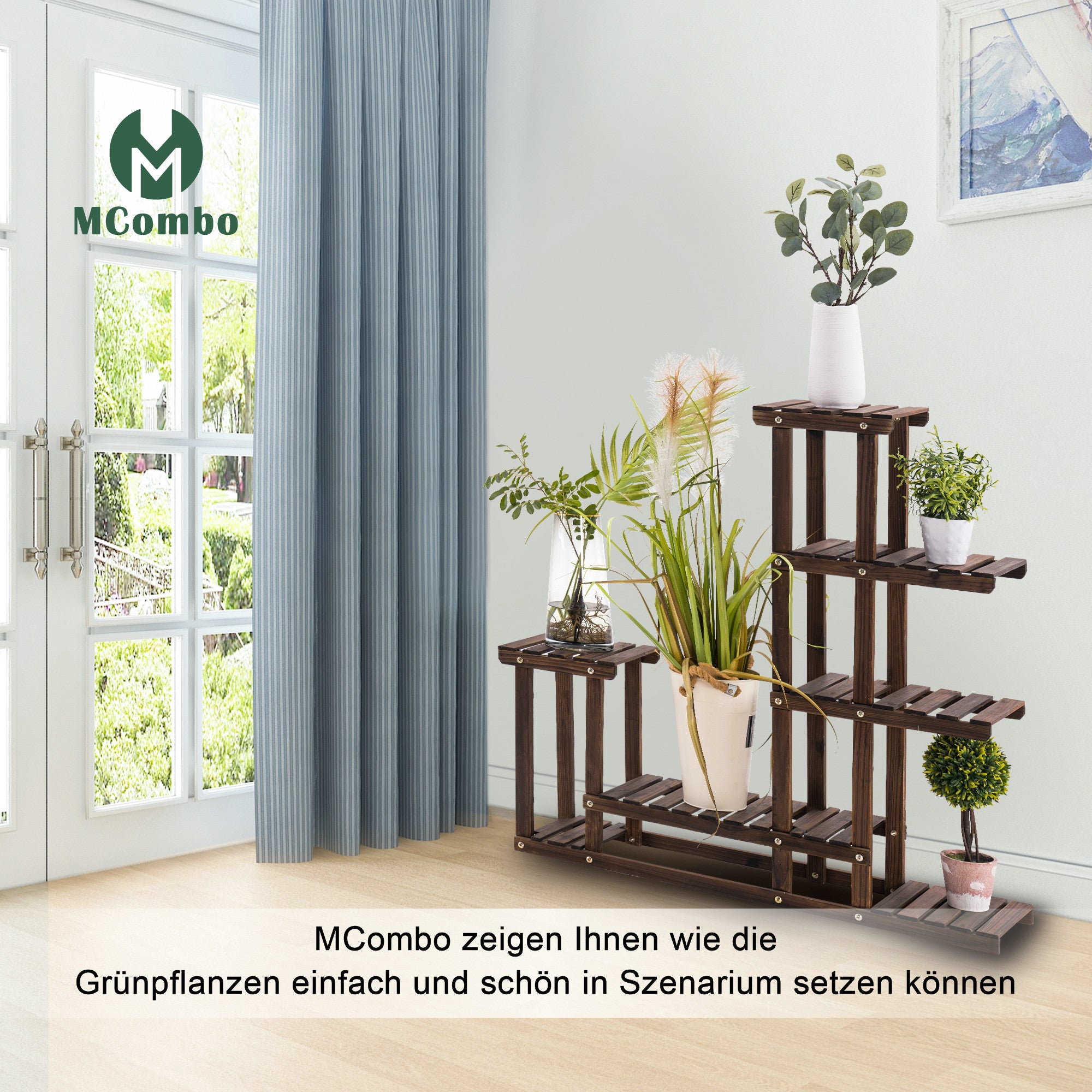 MCombo Pflanzenregal Blumenregal Blumenständer Holzregal mehrstöckig 0443