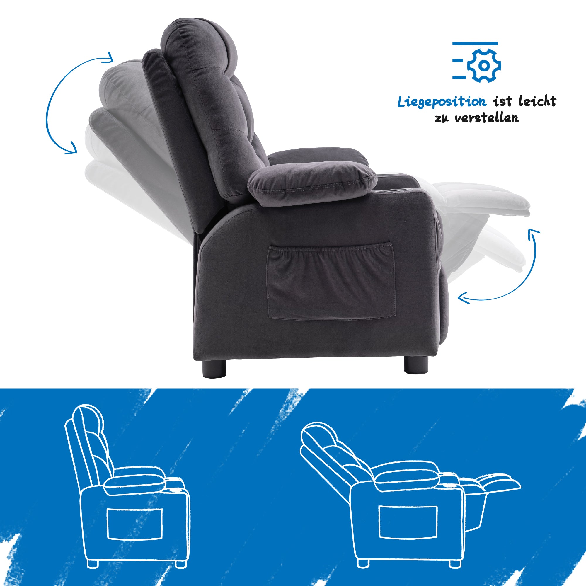 MCombo children's armchair, youth and children's sofa, children's armchair with reclining function 7355