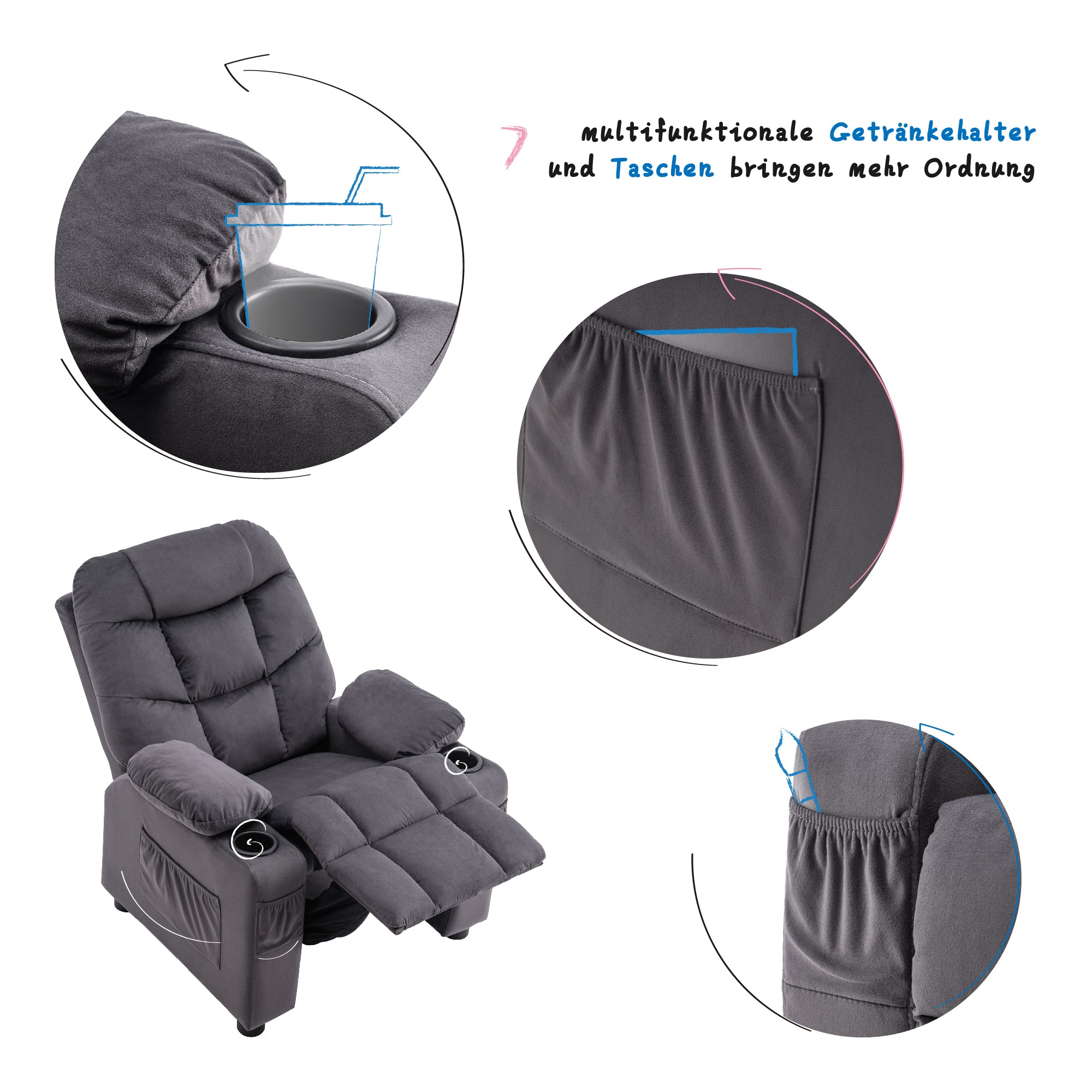 MCombo children's armchair, youth and children's sofa, children's armchair with reclining function 7355