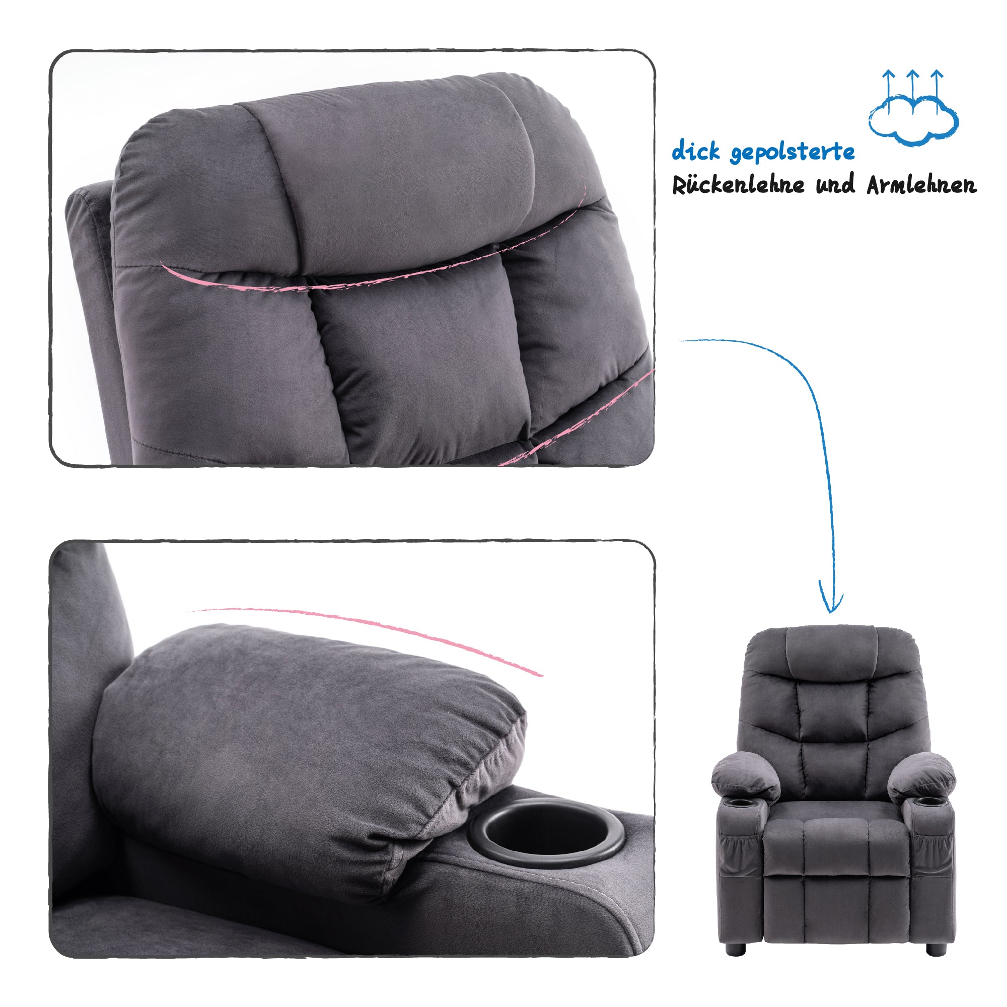 MCombo children's armchair, youth and children's sofa, children's armchair with reclining function 7355