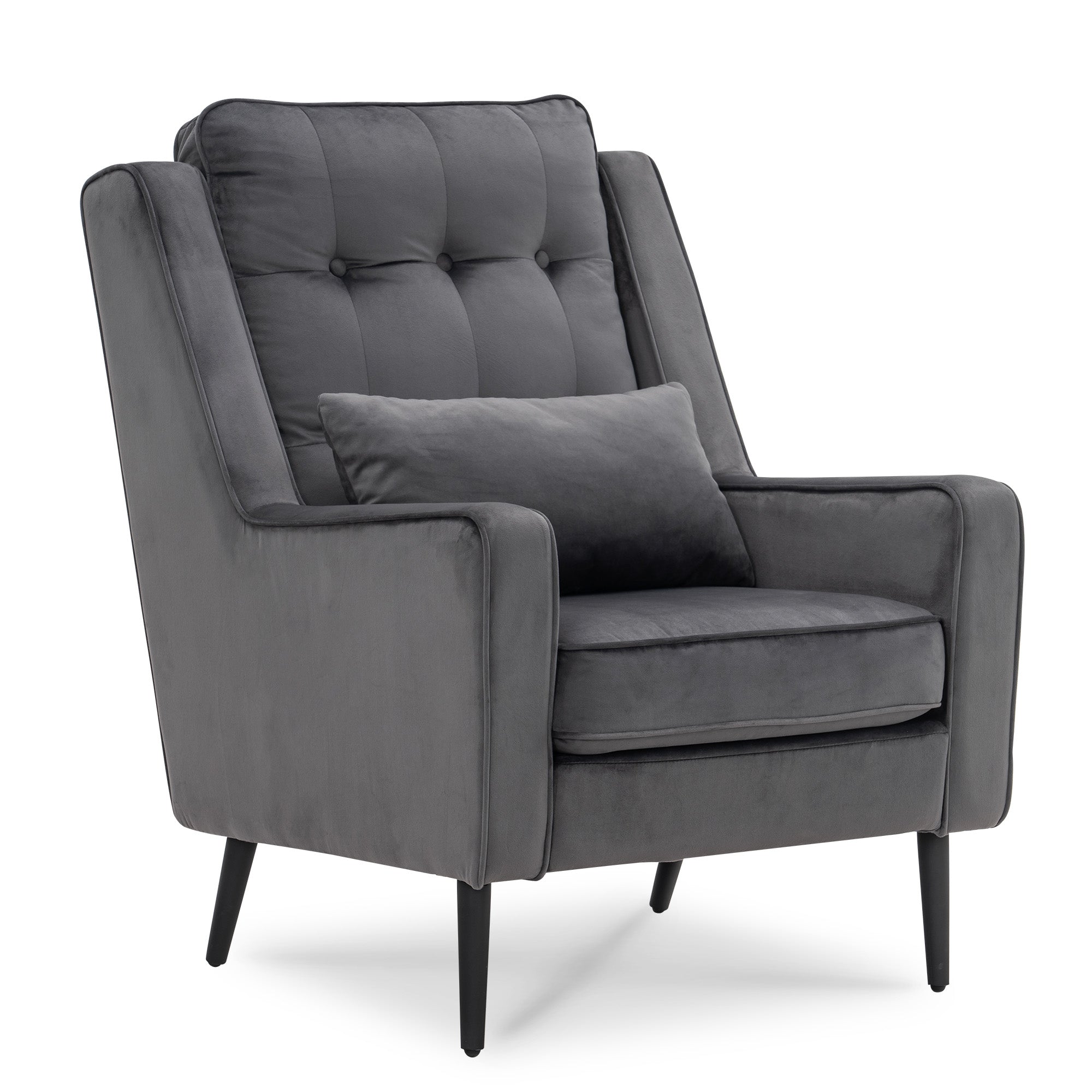 Fauteuil à oreilles MCombo revêtement velours salon, fauteuil avec coussins et pieds en métal, coussin d'assise amovible, fauteuil Chestersield, fauteuil inclinable, chaise rembourrée, capacité de charge 120KG, 7277 (avec/sans tabouret)