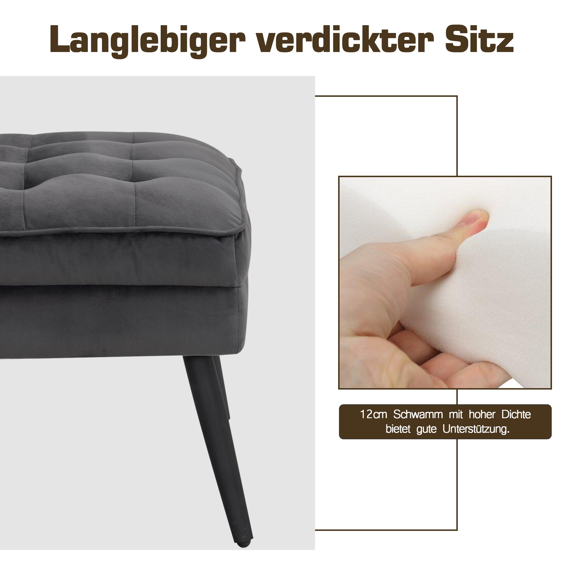 Fauteuil à oreilles MCombo revêtement velours salon, fauteuil avec coussins et pieds en métal, coussin d'assise amovible, fauteuil Chestersield, fauteuil inclinable, chaise rembourrée, capacité de charge 120KG, 7277 (avec/sans tabouret)