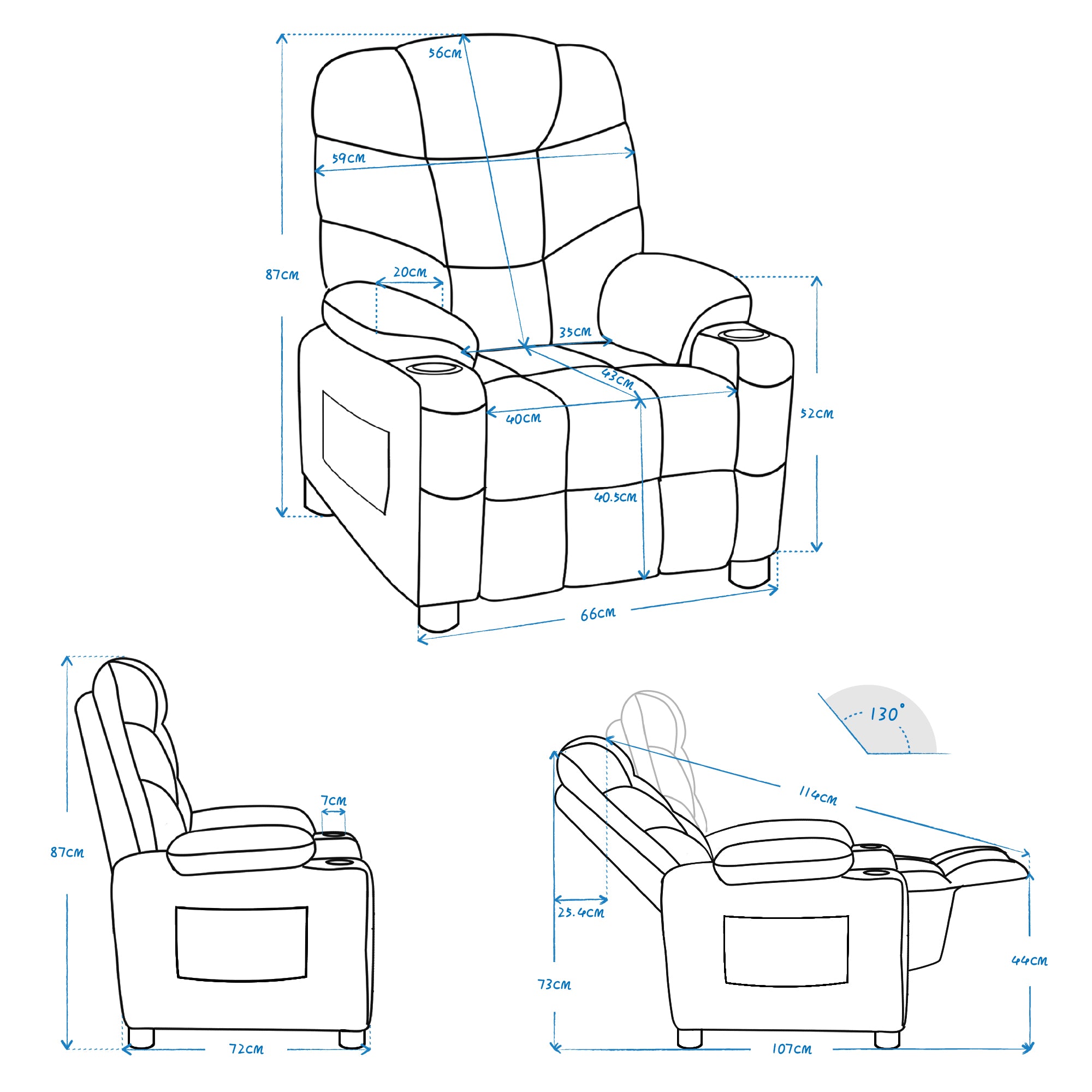 MCombo children's armchair, youth and children's sofa, children's armchair with reclining function 7355
