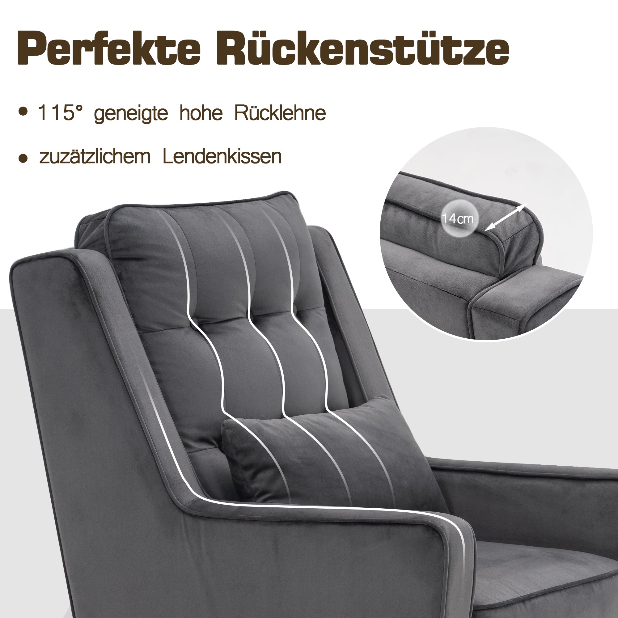 Fauteuil à oreilles MCombo revêtement velours salon, fauteuil avec coussins et pieds en métal, coussin d'assise amovible, fauteuil Chestersield, fauteuil inclinable, chaise rembourrée, capacité de charge 120KG, 7277 (avec/sans tabouret)