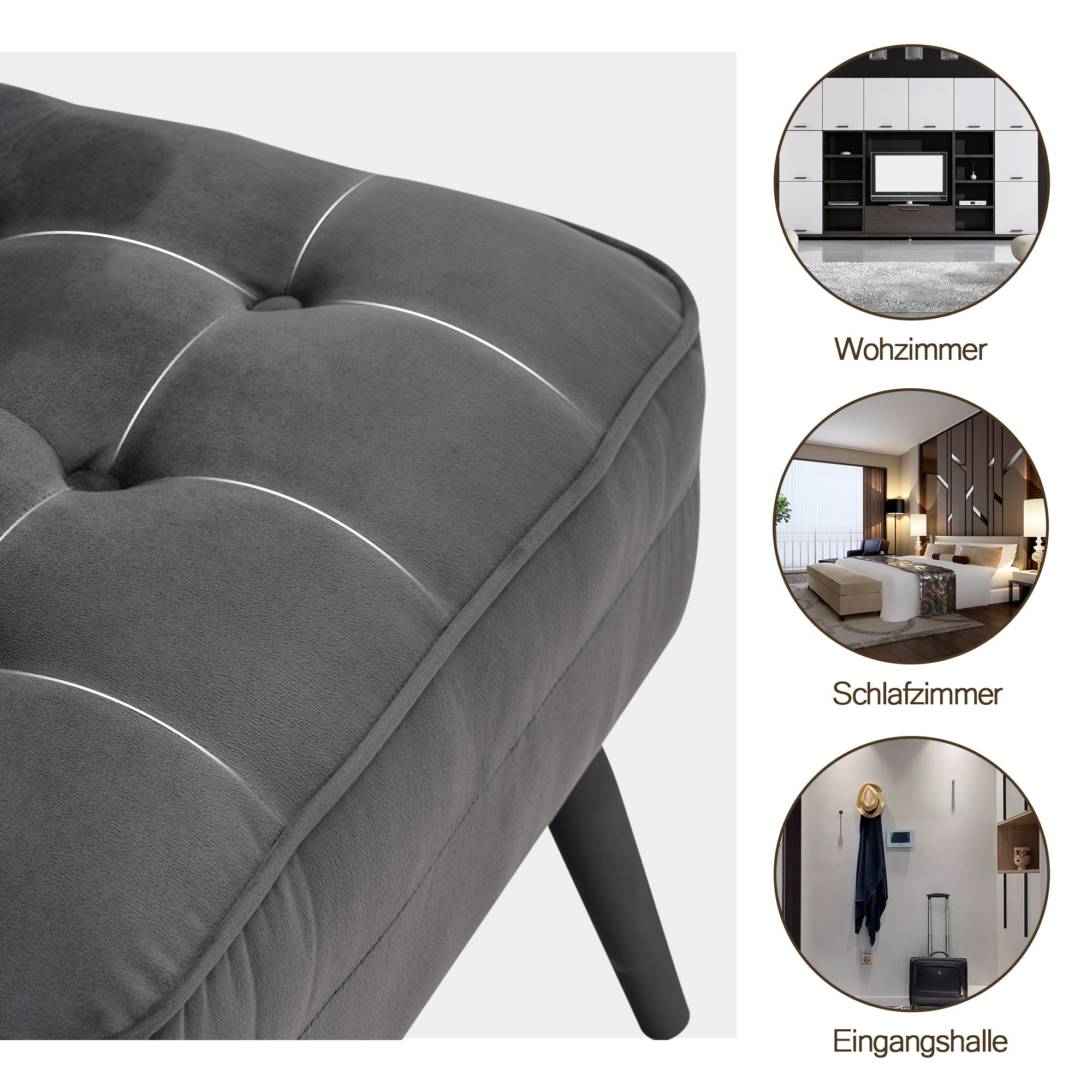 Fauteuil à oreilles MCombo revêtement velours salon, fauteuil avec coussins et pieds en métal, coussin d'assise amovible, fauteuil Chestersield, fauteuil inclinable, chaise rembourrée, capacité de charge 120KG, 7277 (avec/sans tabouret)