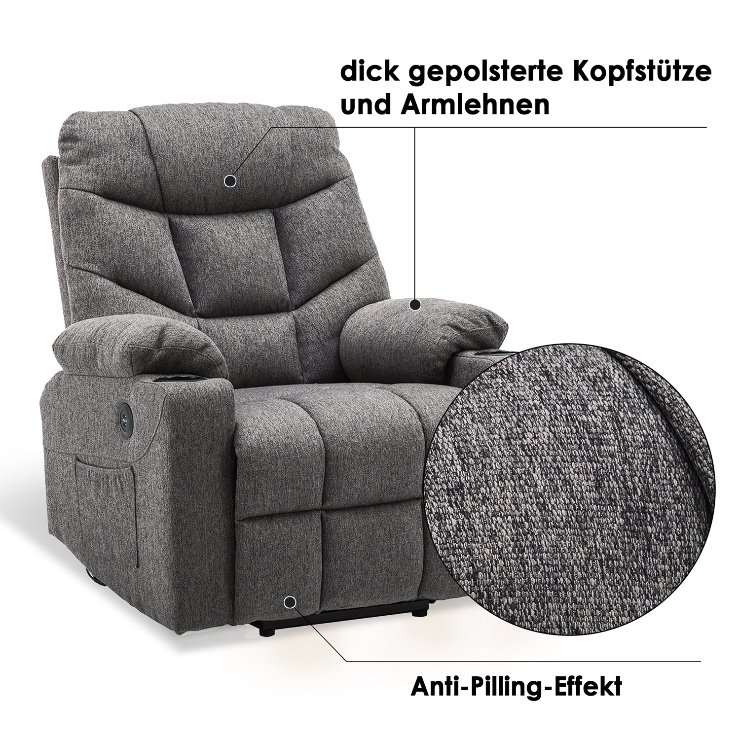 M MCombo TV armchair with electric stand-up aid, armchair with stand-up aid, TV armchair with reclining function up to 140°, senior armchair for the living room, with USB 7286