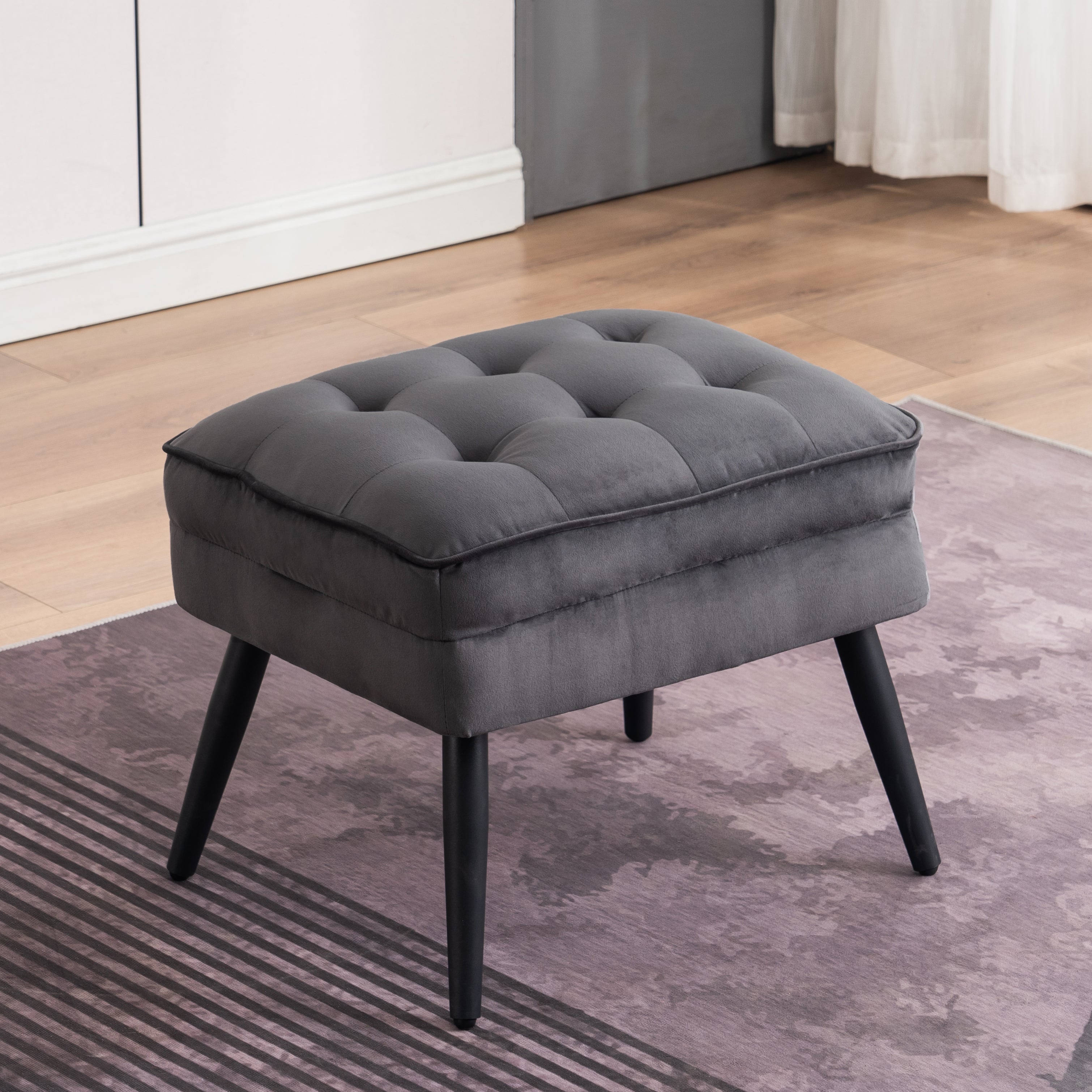 Fauteuil à oreilles MCombo revêtement velours salon, fauteuil avec coussins et pieds en métal, coussin d'assise amovible, fauteuil Chestersield, fauteuil inclinable, chaise rembourrée, capacité de charge 120KG, 7277 (avec/sans tabouret)