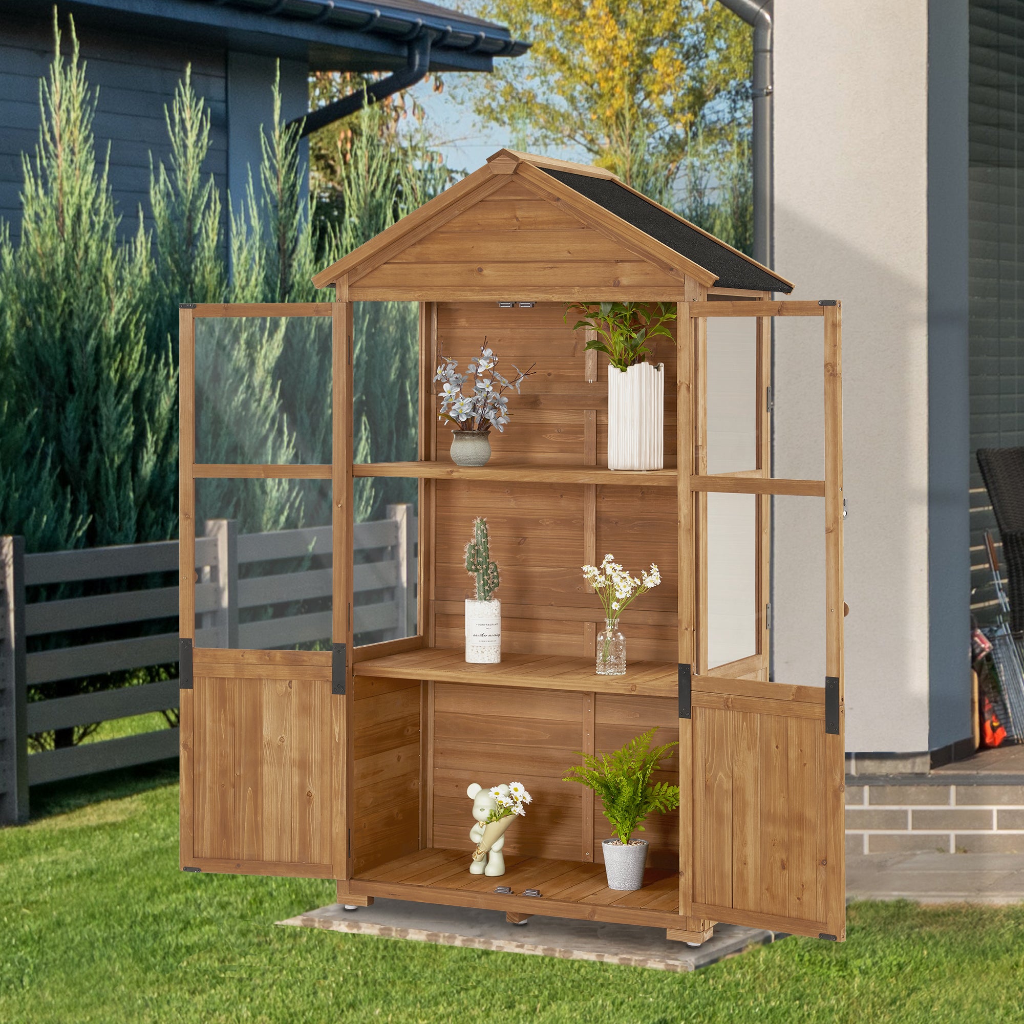 M MCombo wooden garden cabinet, small, outdoor garden shed, tool shed, weatherproof, greenhouse for balcony and terrace, 100 × 53 × 178 cm, 0111