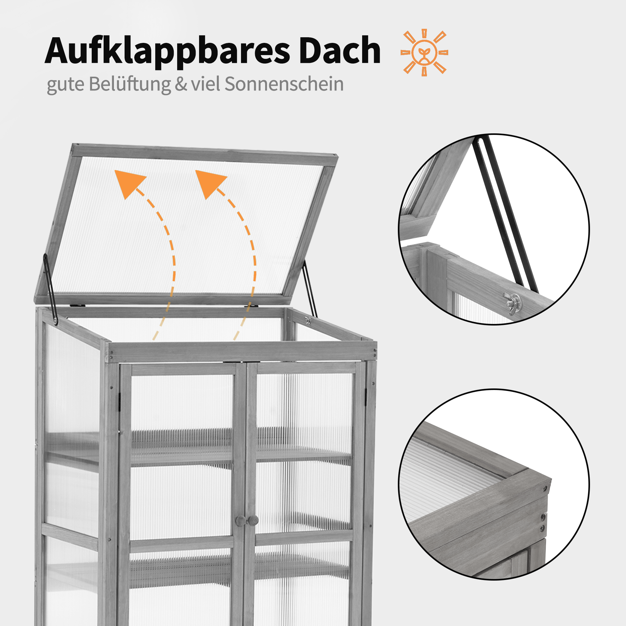 M MCombo greenhouse cold frame made of wood, for balcony & garden, small greenhouse attachment box winterproof, 46*76*110cm, 0760