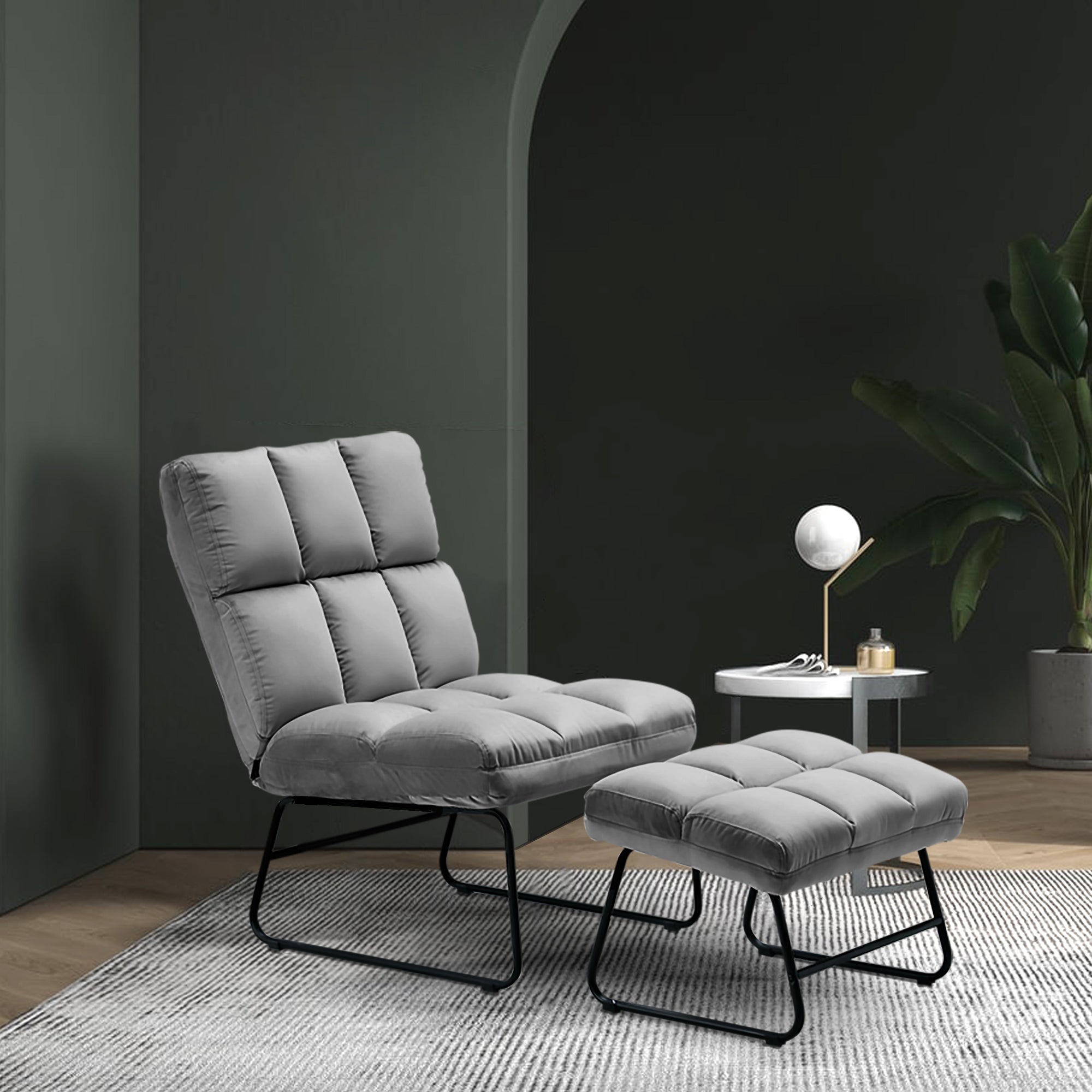 MCombo armchair with stool, relaxation armchair for living room, modern TV armchair, lounge chair, microfibre/velvet, 0016/0014