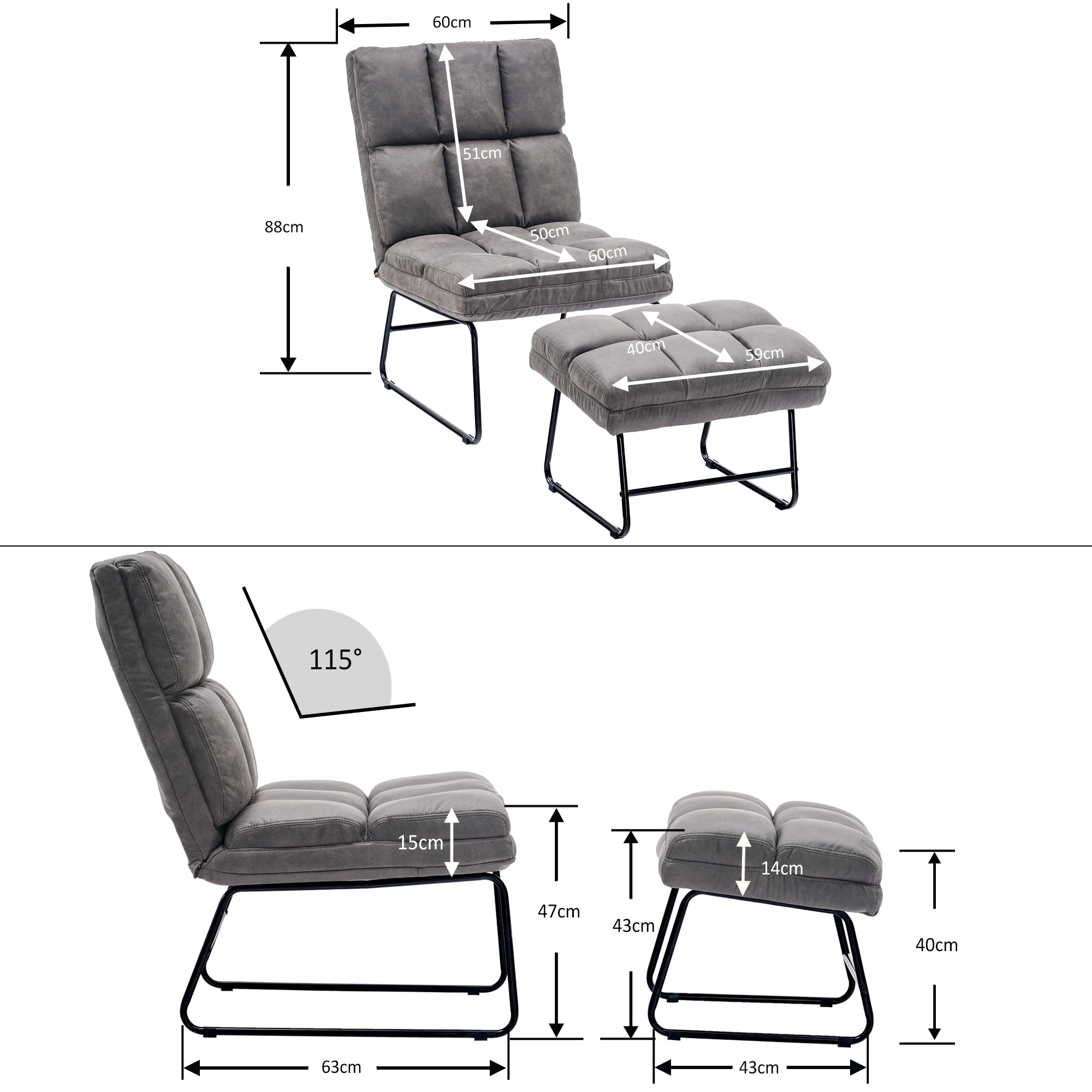 MCombo armchair with stool, relaxation armchair for living room, modern TV armchair, lounge chair, microfibre/velvet, 0016/0014