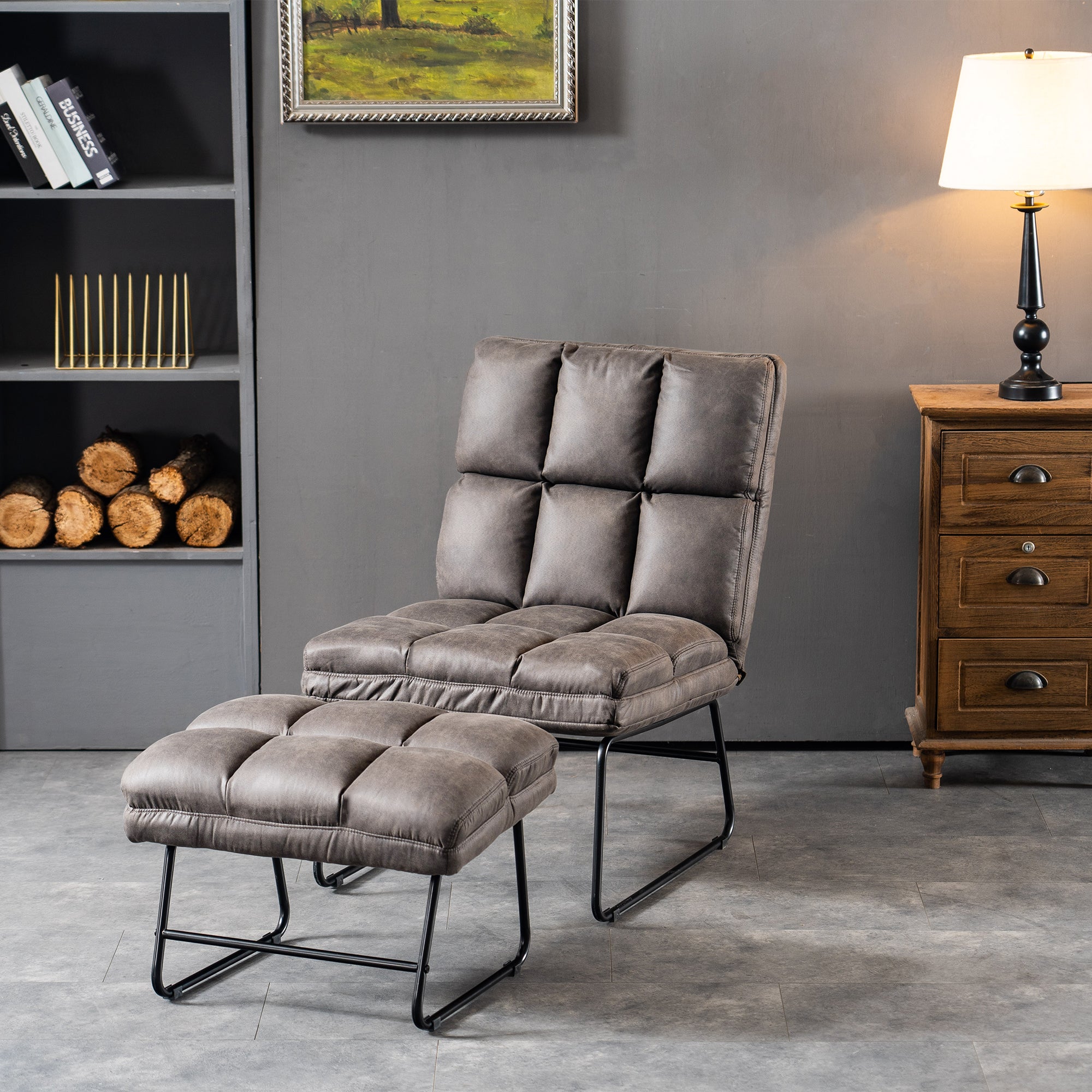 MCombo armchair with stool, relaxation armchair for living room, modern TV armchair, lounge chair, microfibre/velvet, 0016/0014