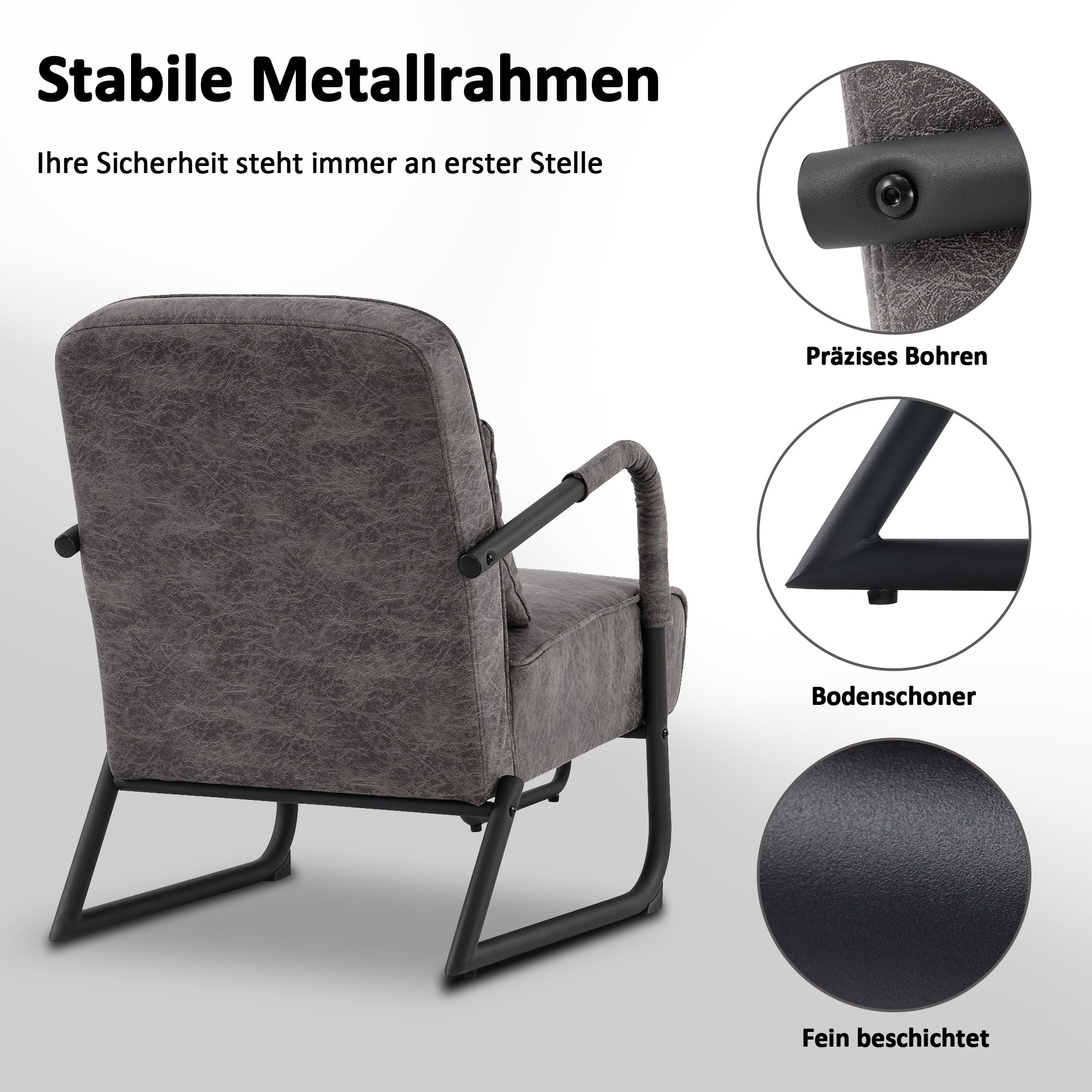 M MCombo armchair with/without stool for living room, retro vintage relaxation chair with waist cushion, armrest chair, lounge chair, upholstered chair made of microfiber fabric, 4742