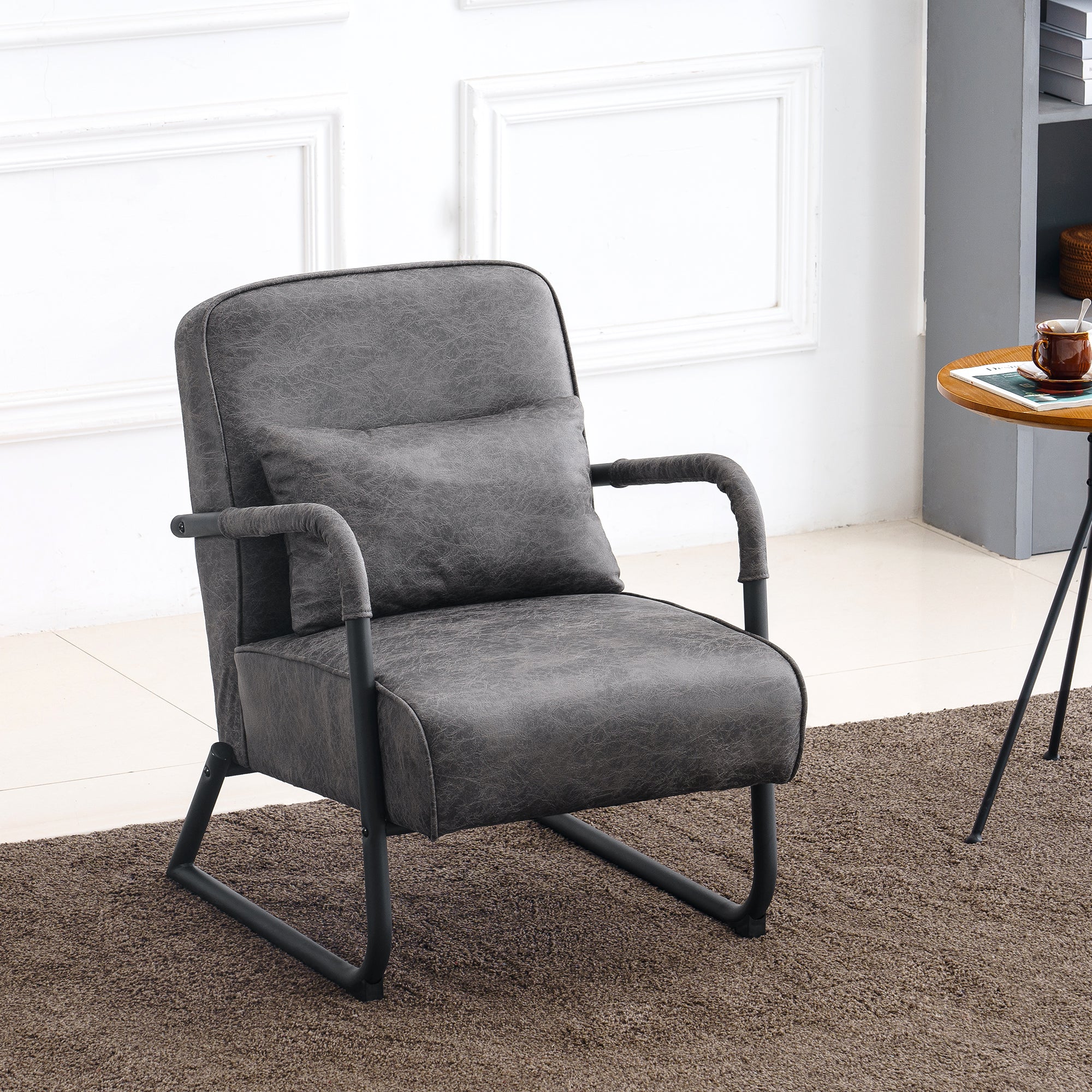 M MCombo armchair with/without stool for living room, retro vintage relaxation chair with waist cushion, armrest chair, lounge chair, upholstered chair made of microfiber fabric, 4742