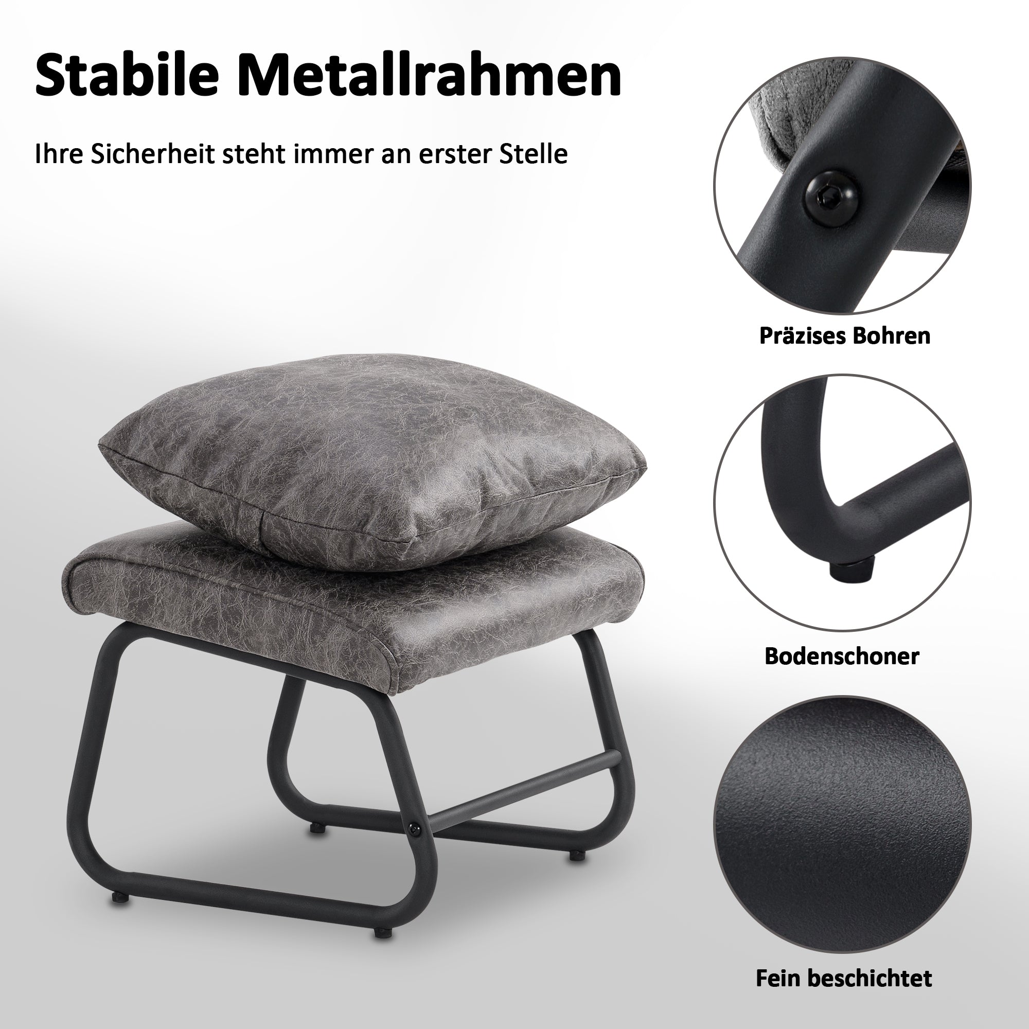 M MCombo armchair with/without stool for living room, retro vintage relaxation chair with waist cushion, armrest chair, lounge chair, upholstered chair made of microfiber fabric, 4742