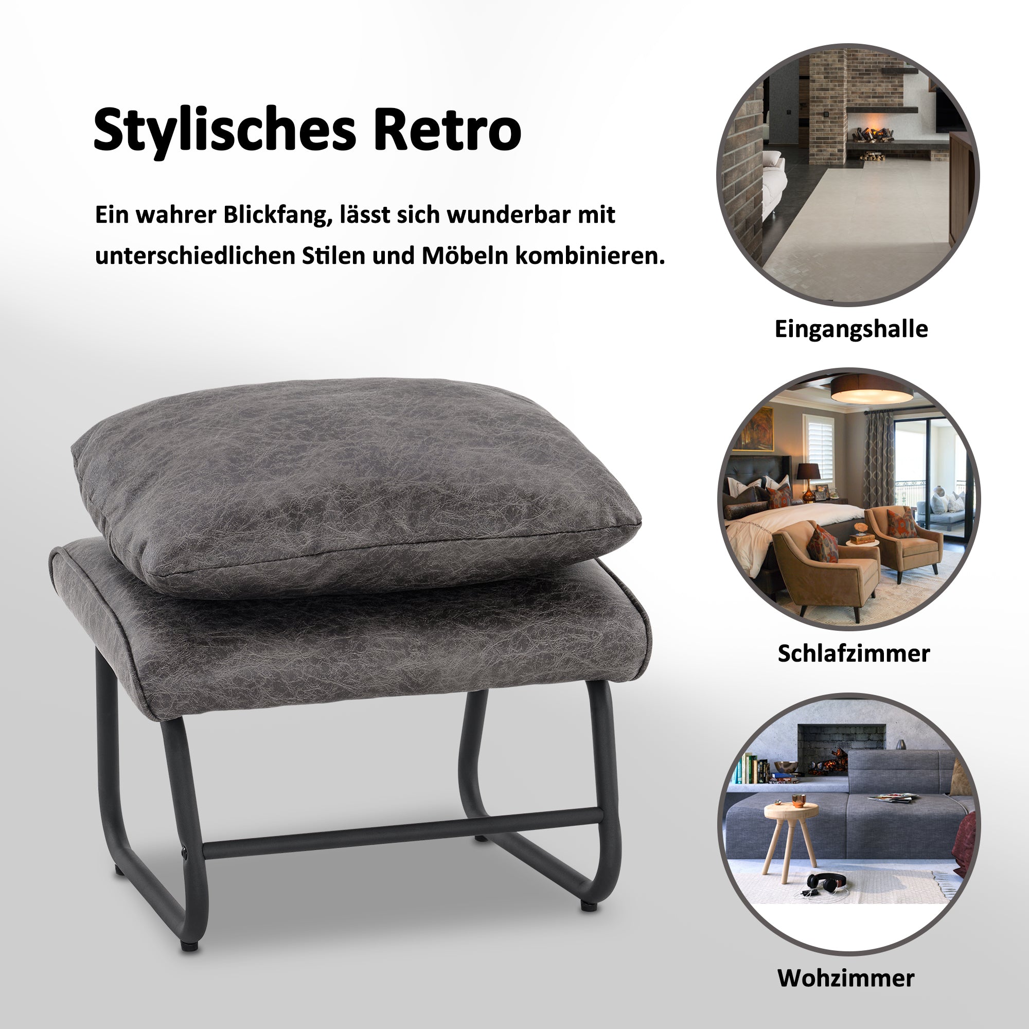 M MCombo armchair with/without stool for living room, retro vintage relaxation chair with waist cushion, armrest chair, lounge chair, upholstered chair made of microfiber fabric, 4742