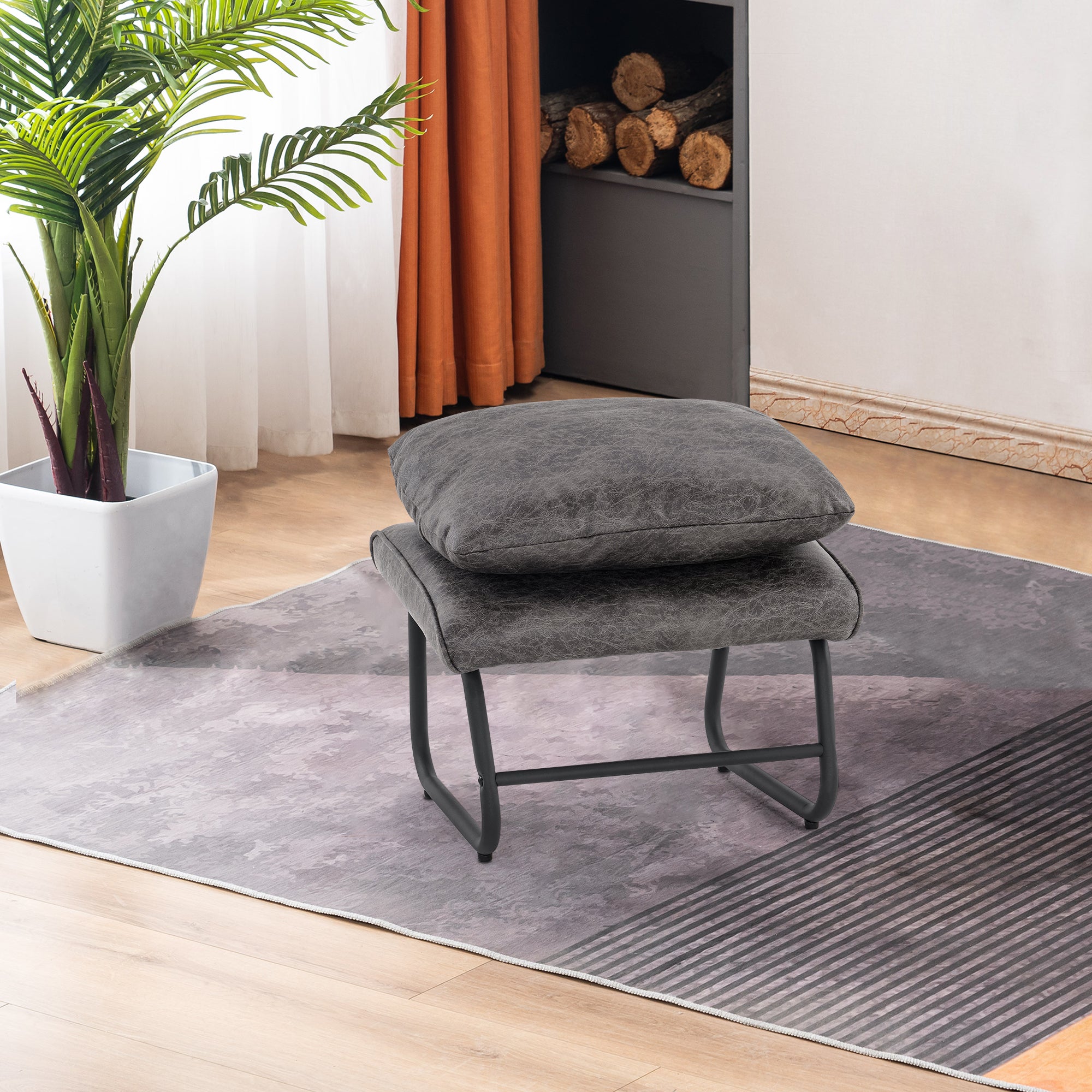 M MCombo armchair with/without stool for living room, retro vintage relaxation chair with waist cushion, armrest chair, lounge chair, upholstered chair made of microfiber fabric, 4742