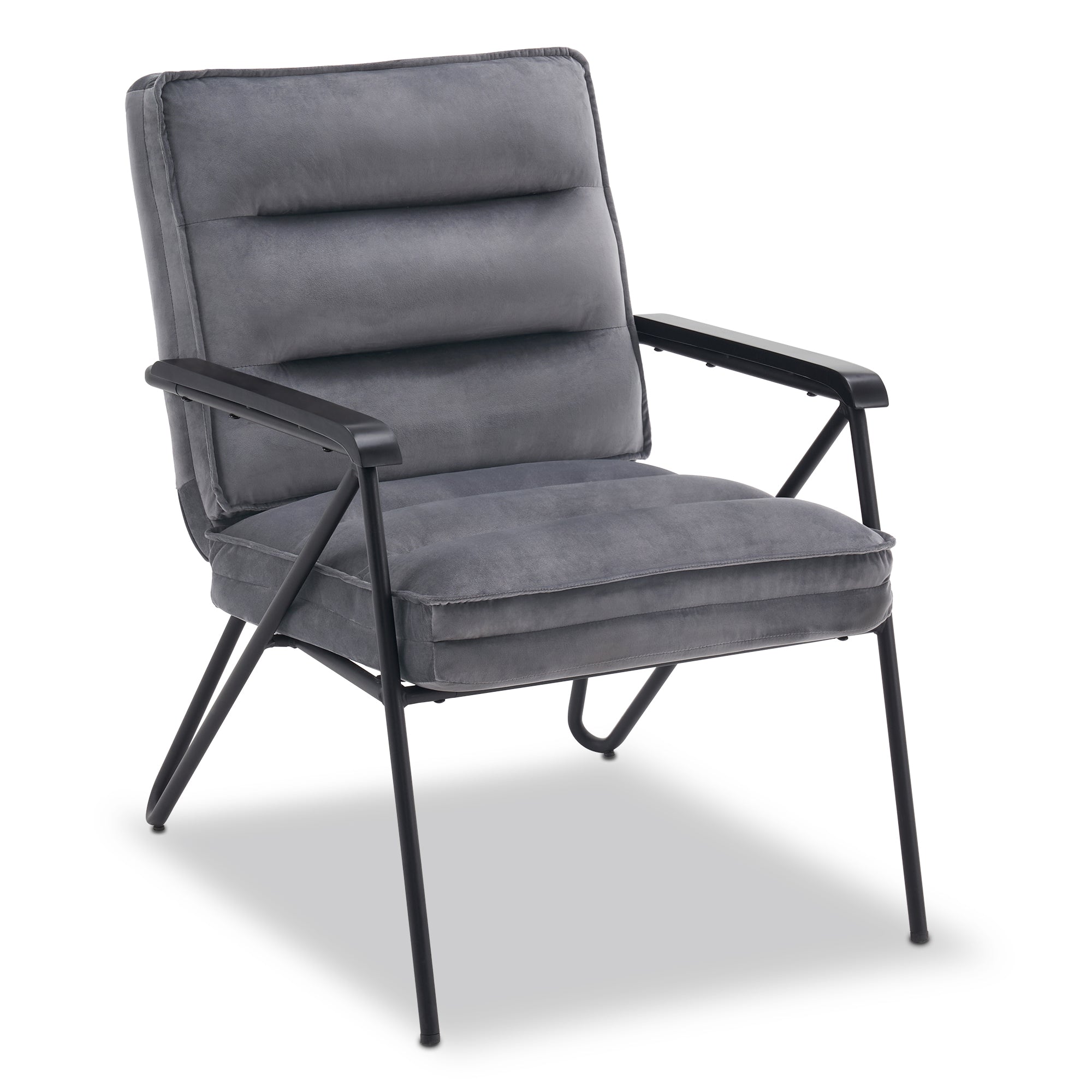 MCombo Gray Relax Chair with Stool, Comfortable Upholstered Chair, Modern Living Room Chair, Velvet, 4750DE